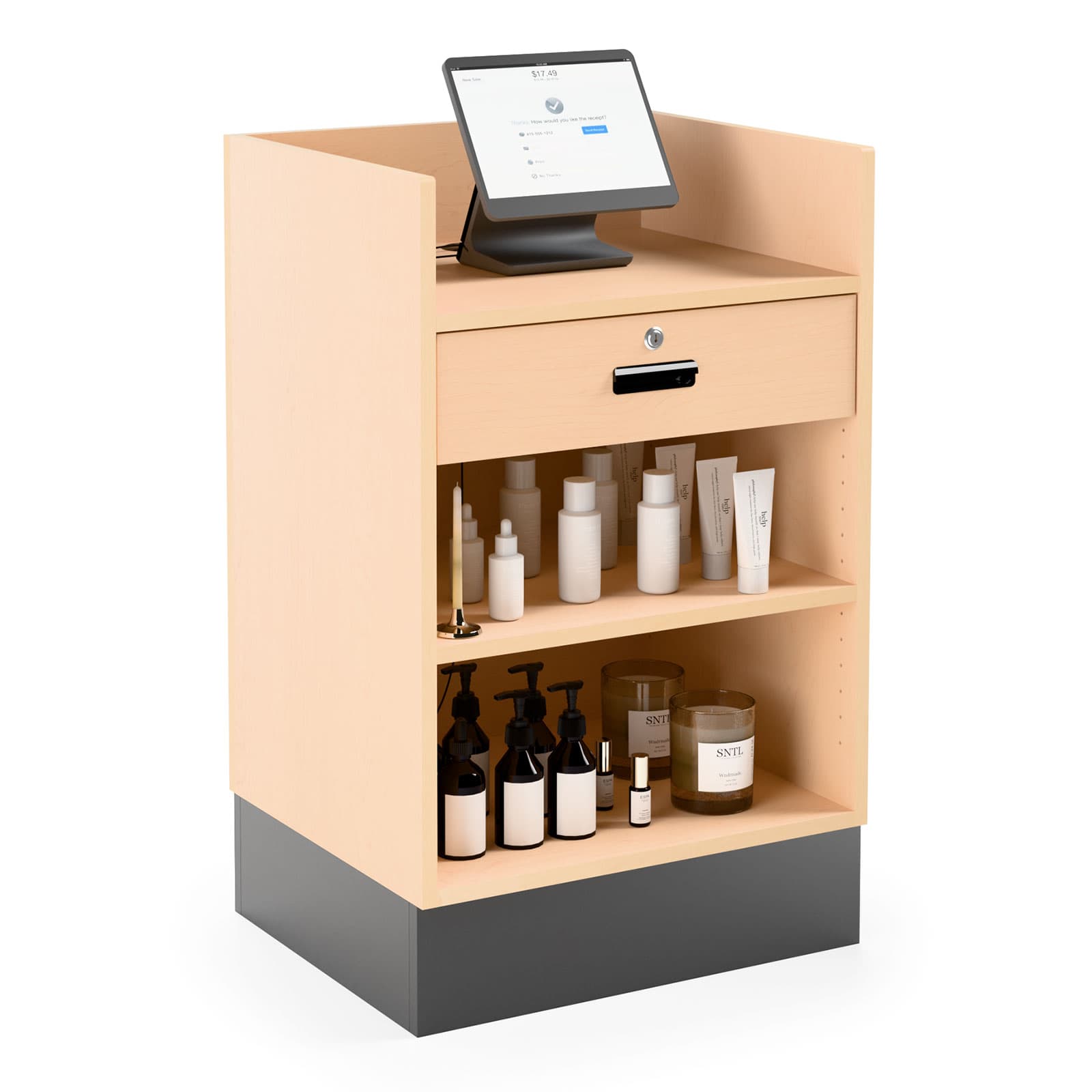 Register stand with recessed top makes for a great POS stand for stores