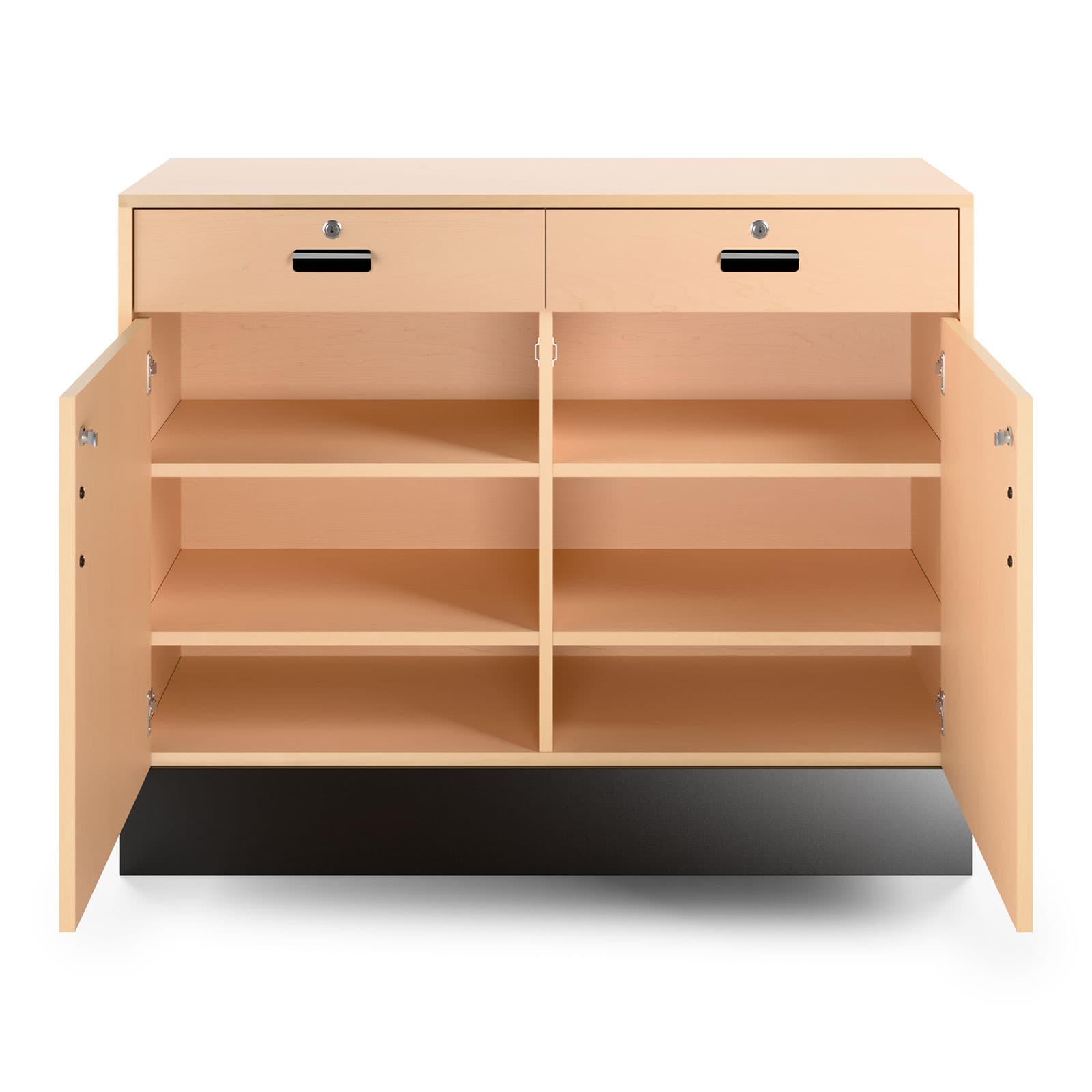 Flat top sales counter with lockable storage comes with four adjustable shelves