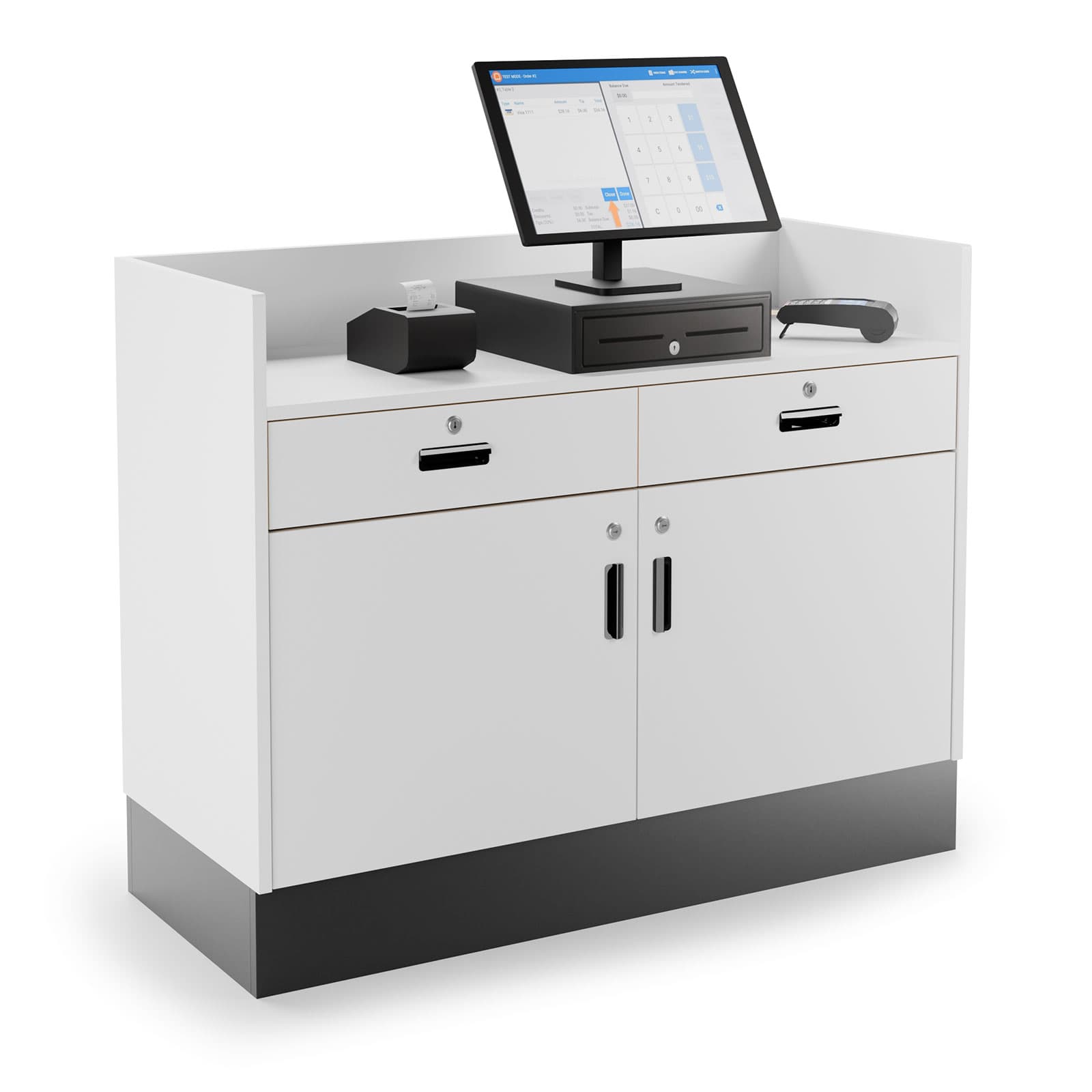 Recessed top sales counter with lockable storage for all your POS checkout requirements