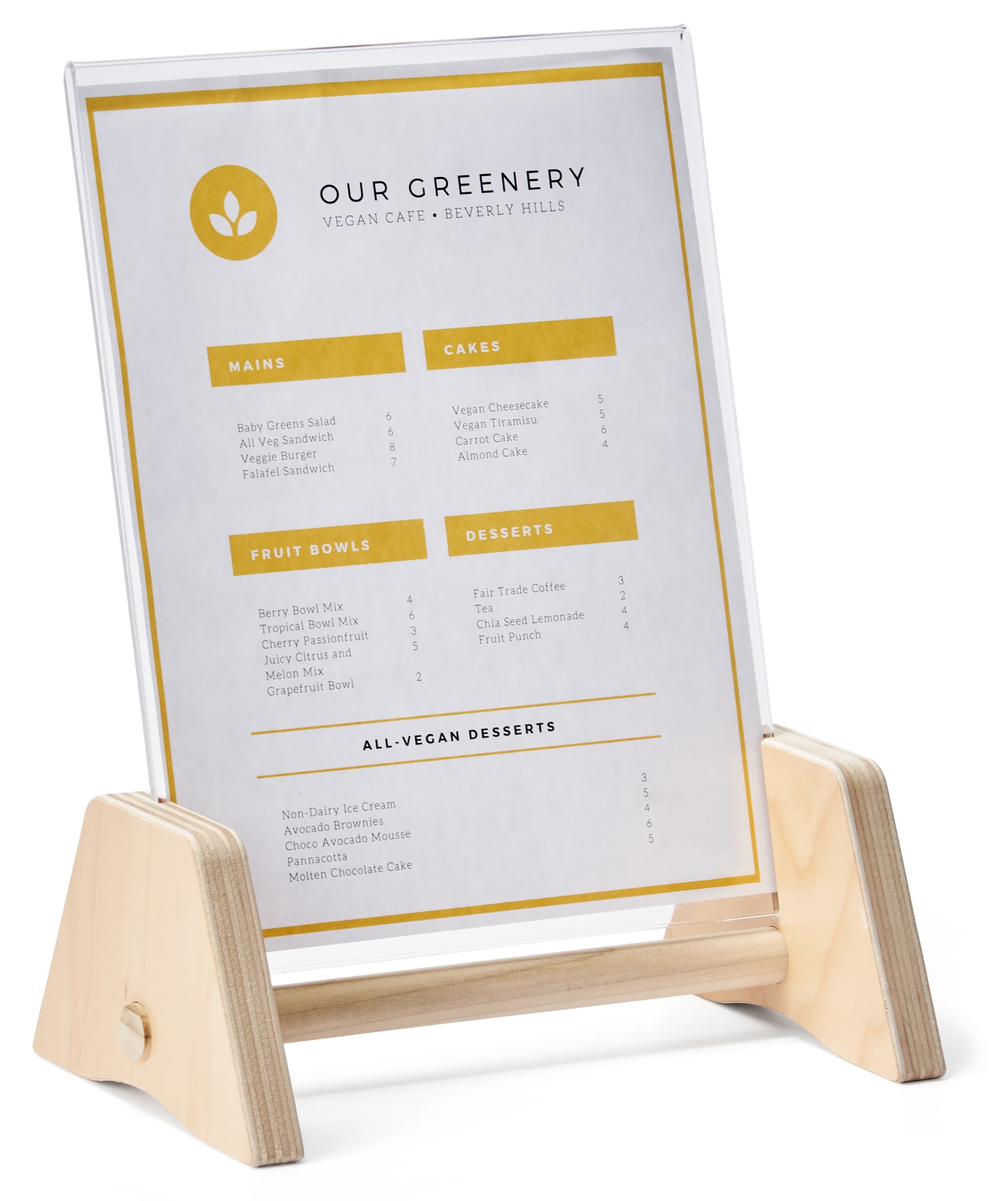Wooden countertop sign holder for tabletop placement 
