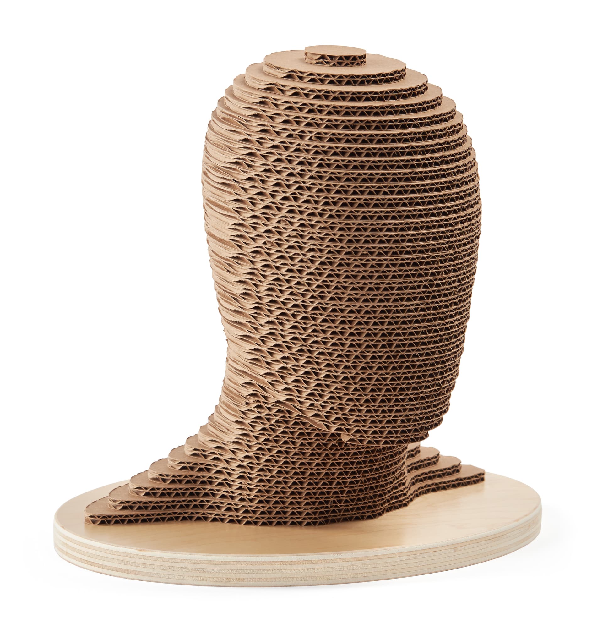 Cardboard mannequin head with eco-friendly poplar wood base 
