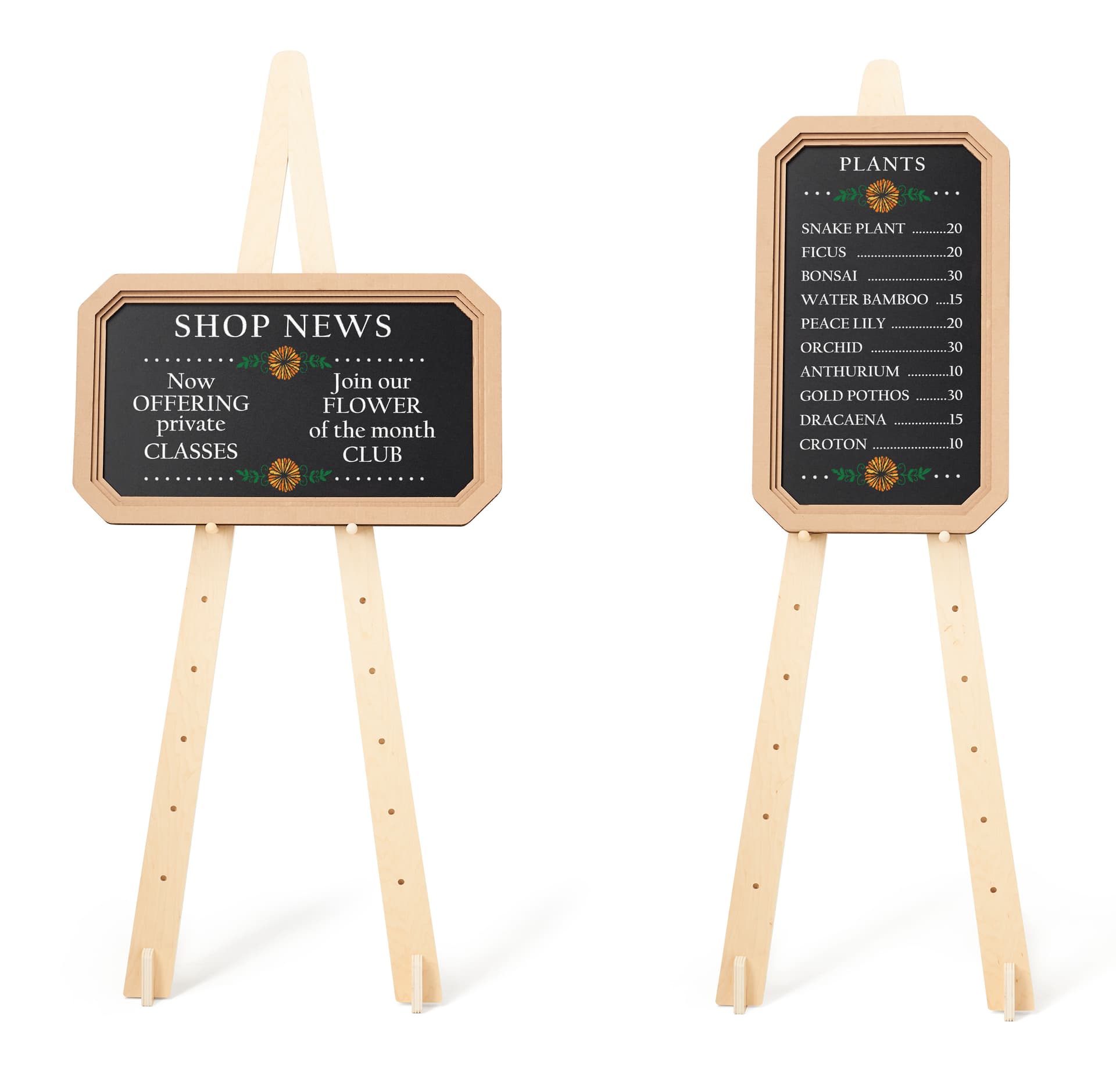 Folding display easel for landscape or portrait orientation
