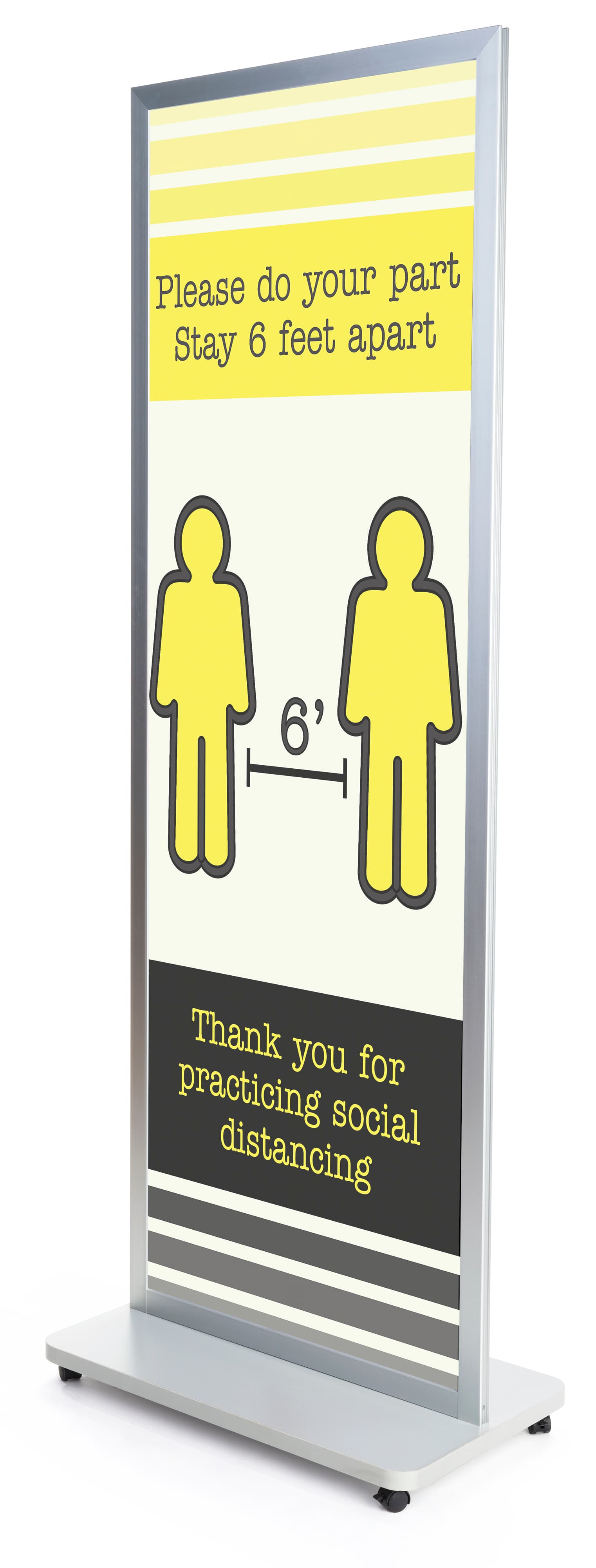 Fixed-width 2-sided portable poster stand with locking caster wheels