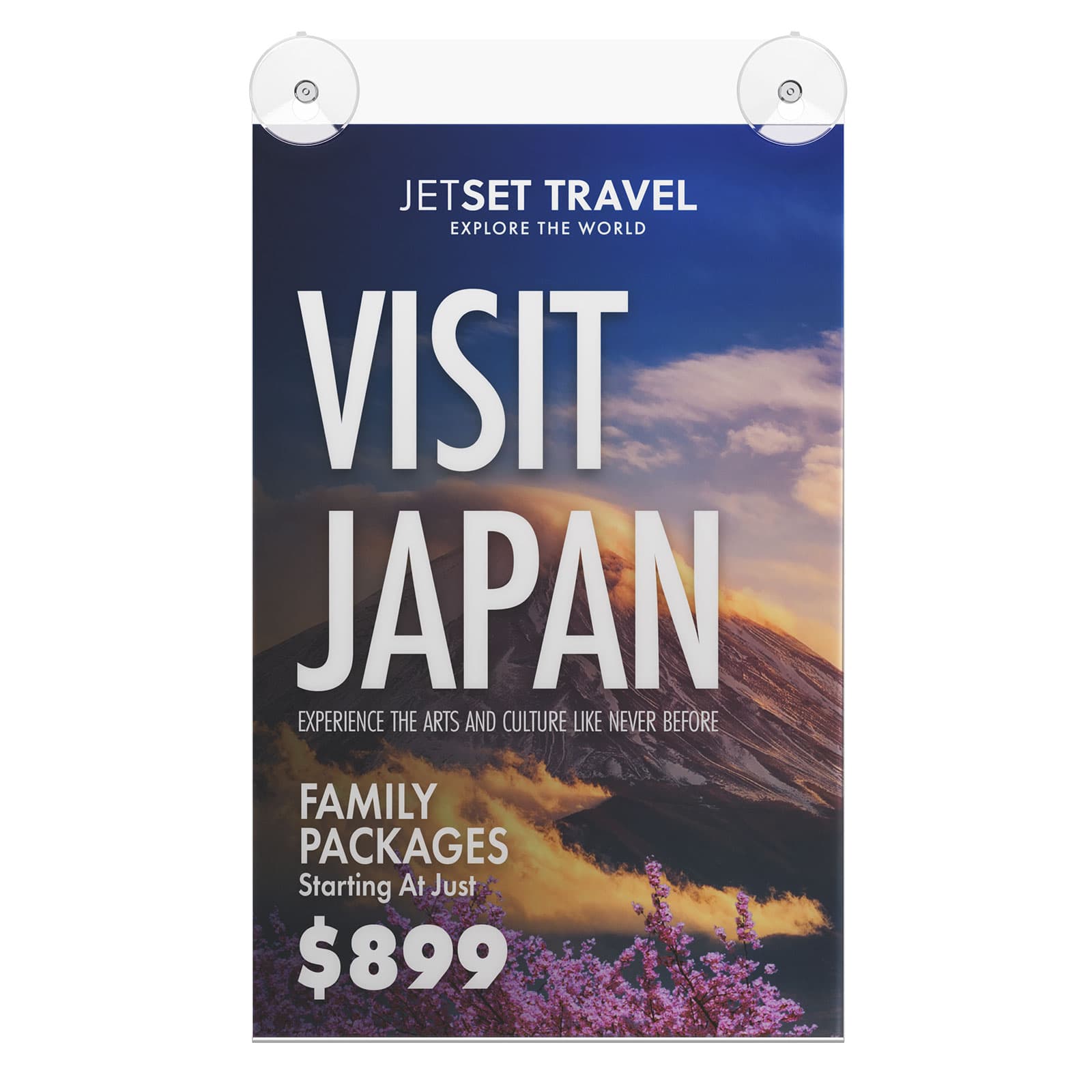 Glass mount sign holder features a frameless design