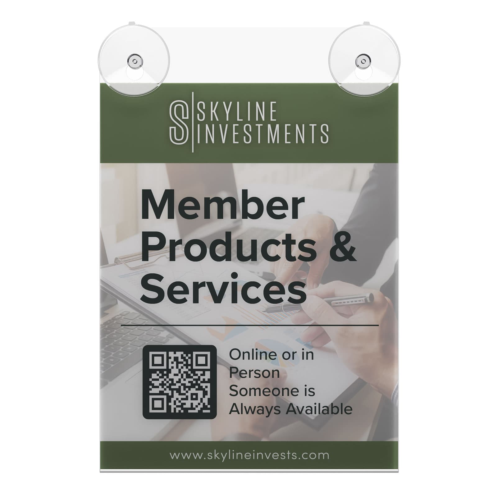 Glass mount sign holder lets you insert graphics from any angle