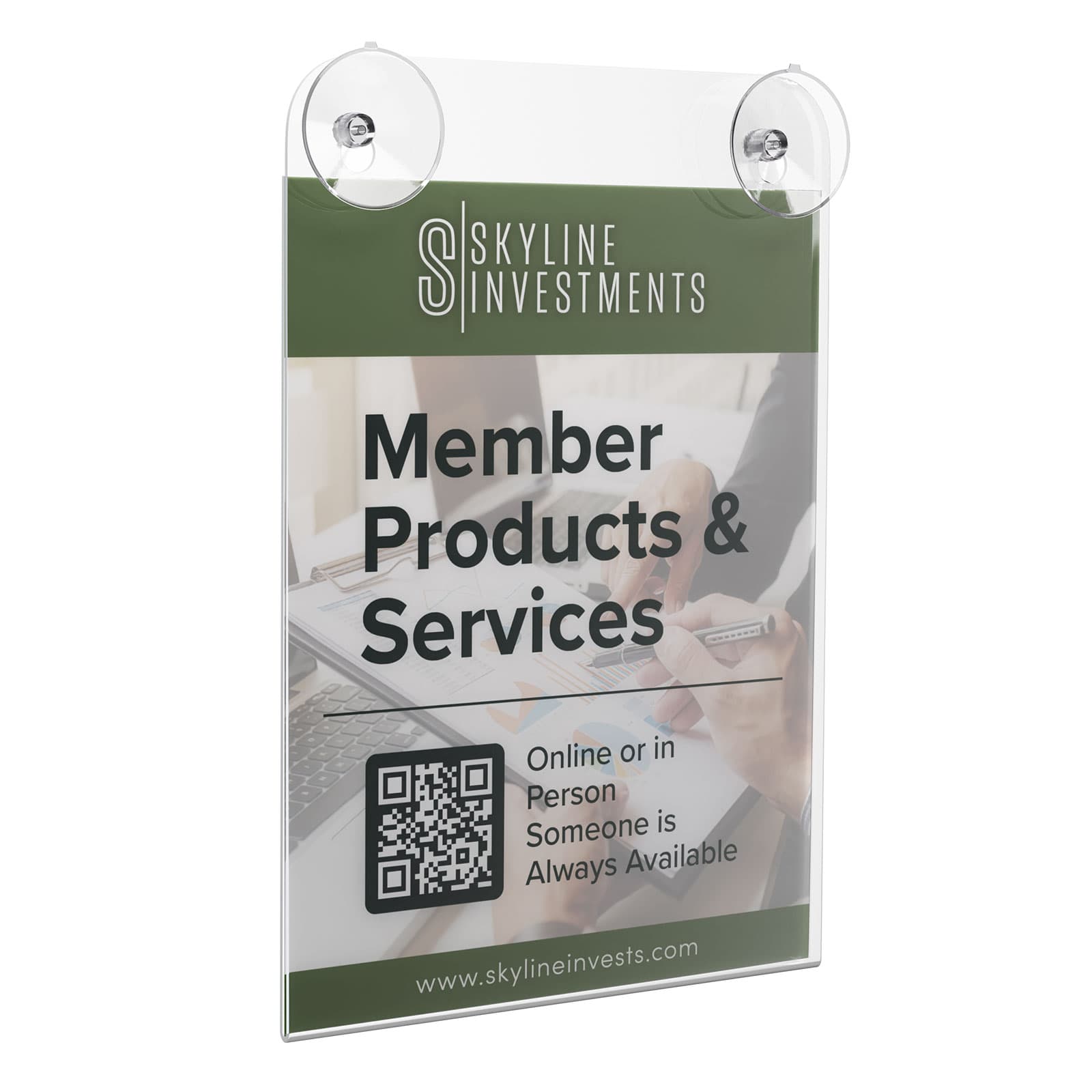 Glass mount sign holder sized for 8.5 x 11 inserts