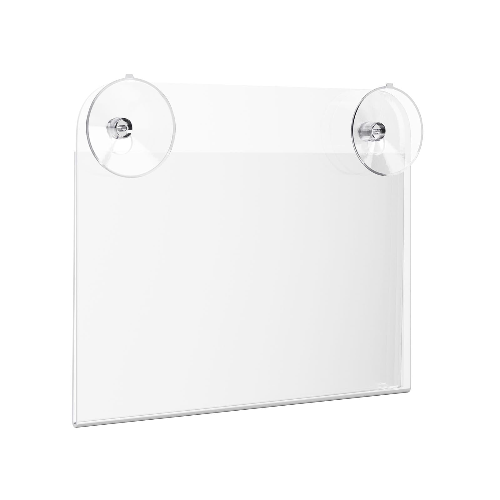 Glass mount sign holder is designed for half-letter sized inserts