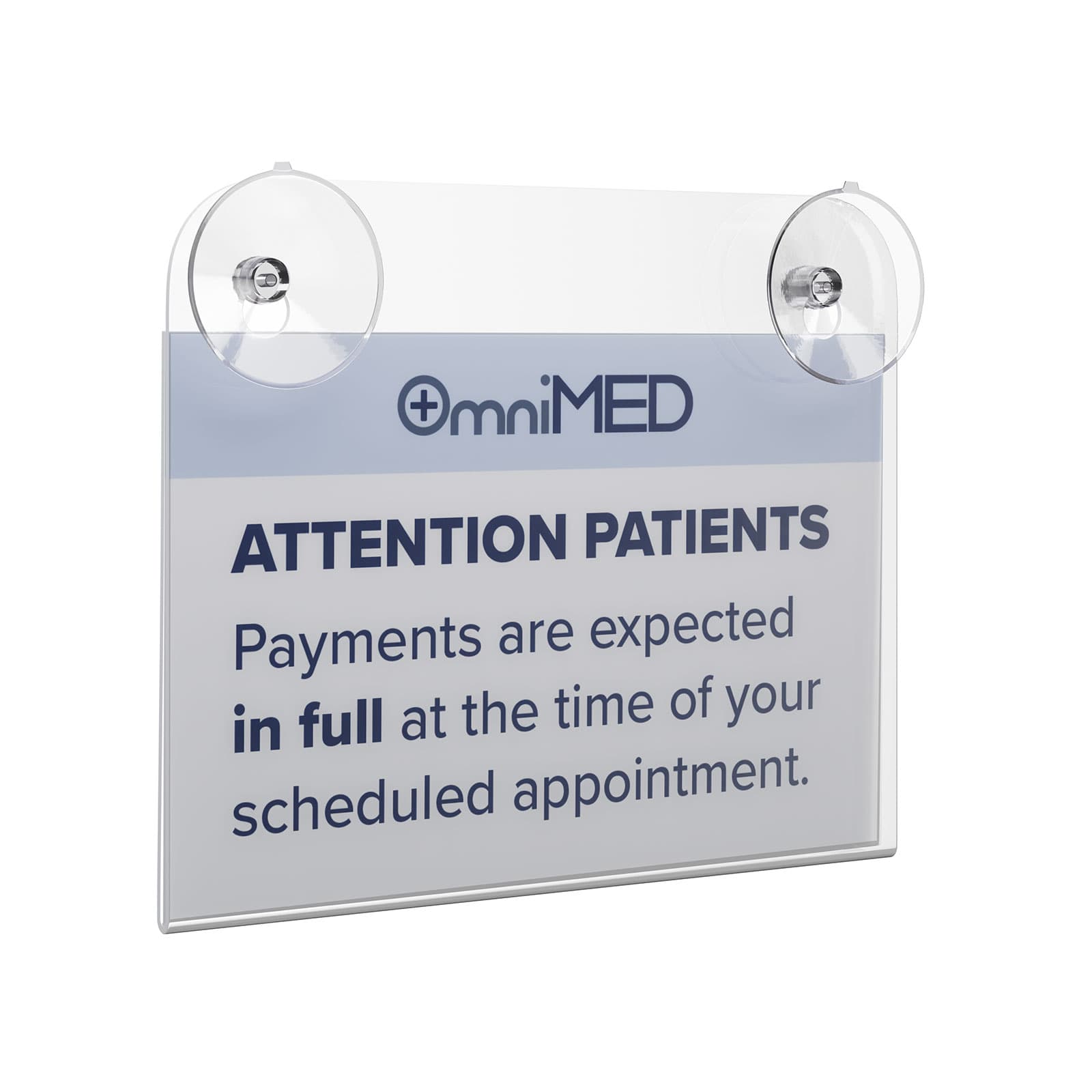 Glass mount sign holder alerts people with need-to-know messages