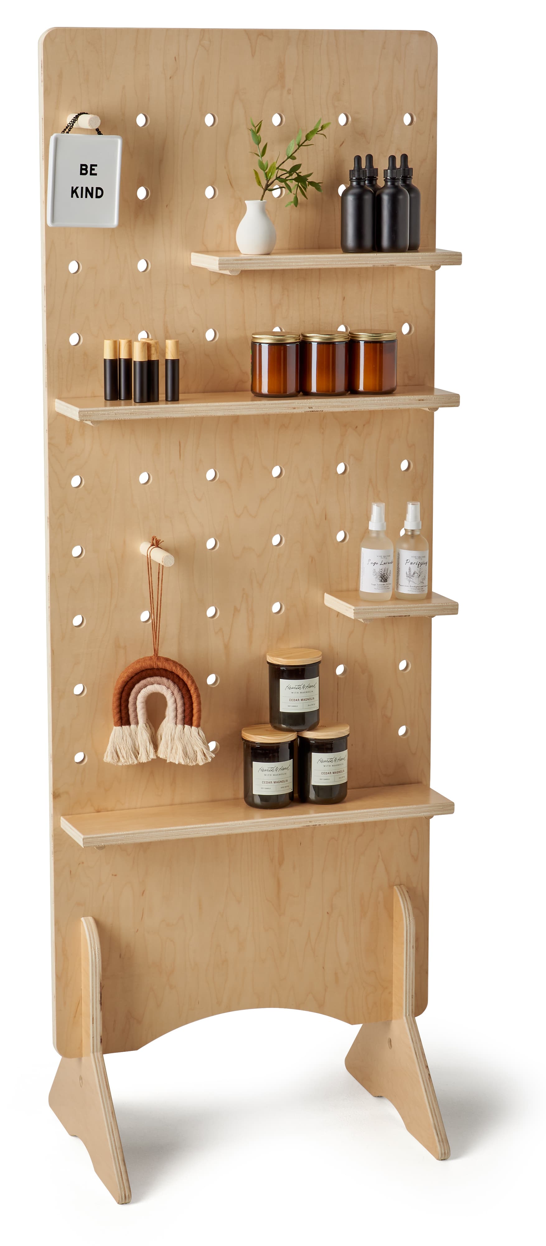 Modern pegboard shelving with collapsible design 