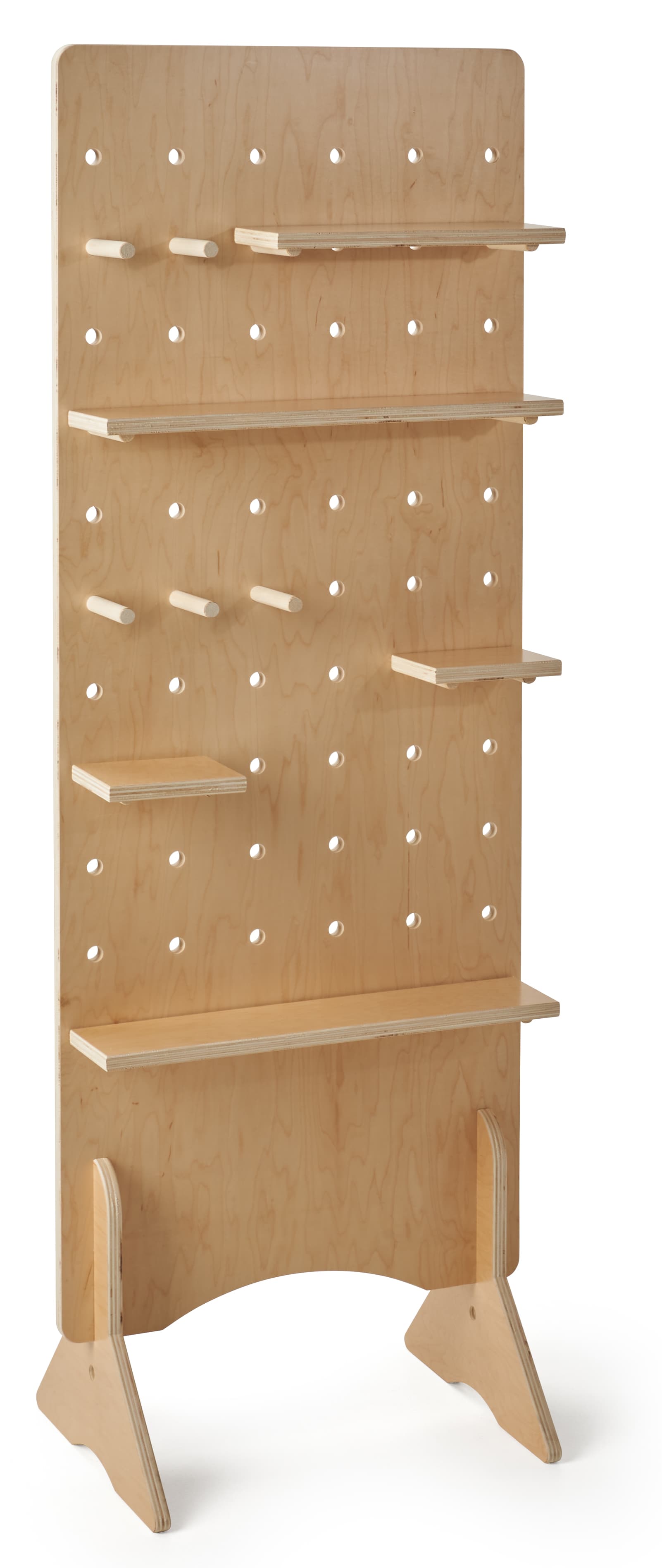 Modern pegboard shelving with eco-friendly natural wood laminate
