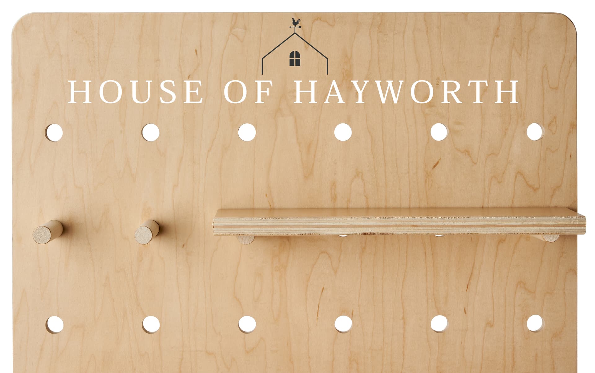 Custom printed wooden pegboard floor display measures 24 inches wide 