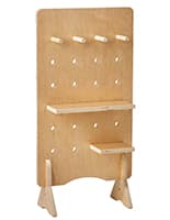 Wooden pegboard with shelves and eco-friendly poplar wood build 