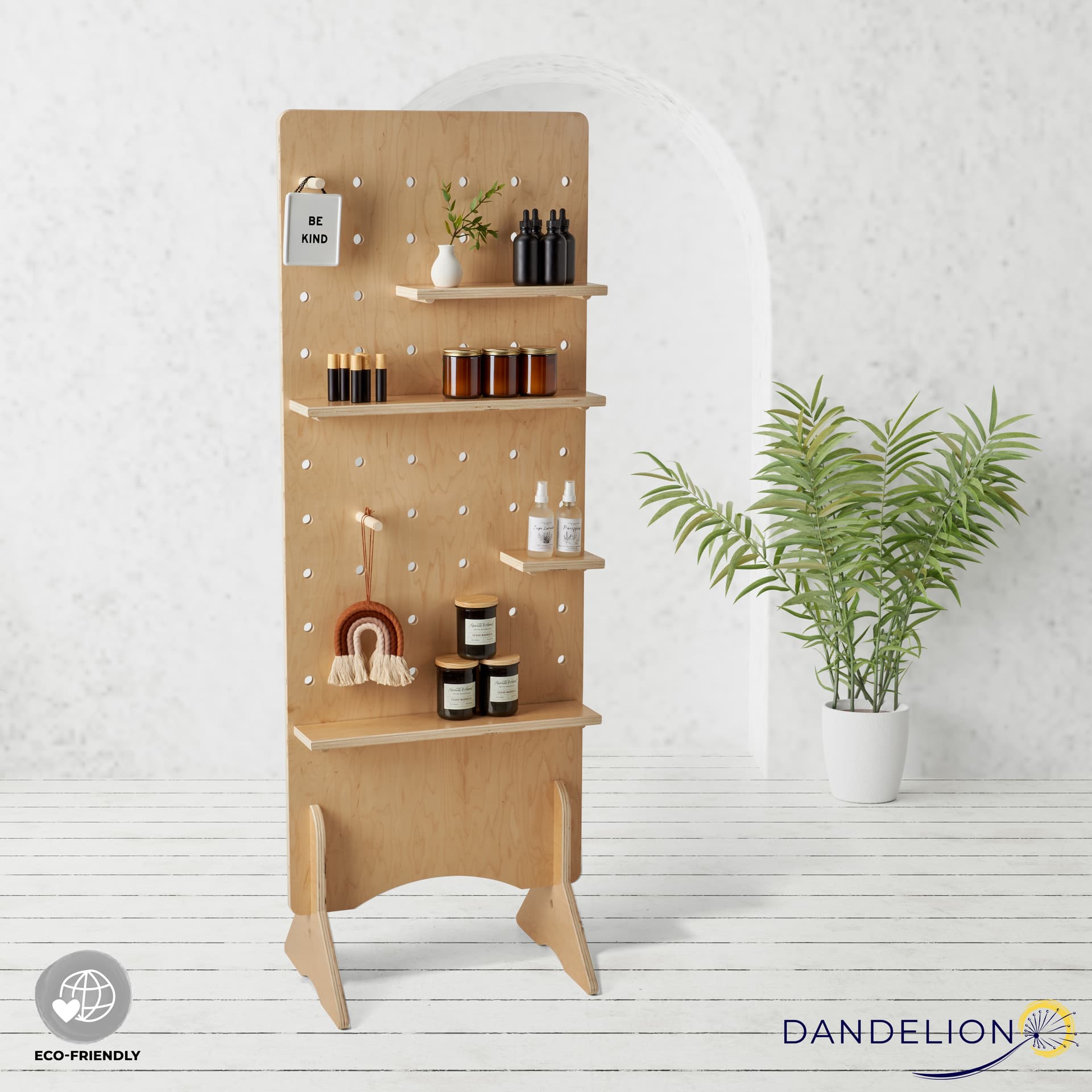 Modern pegboard shelving with flat pack design 
