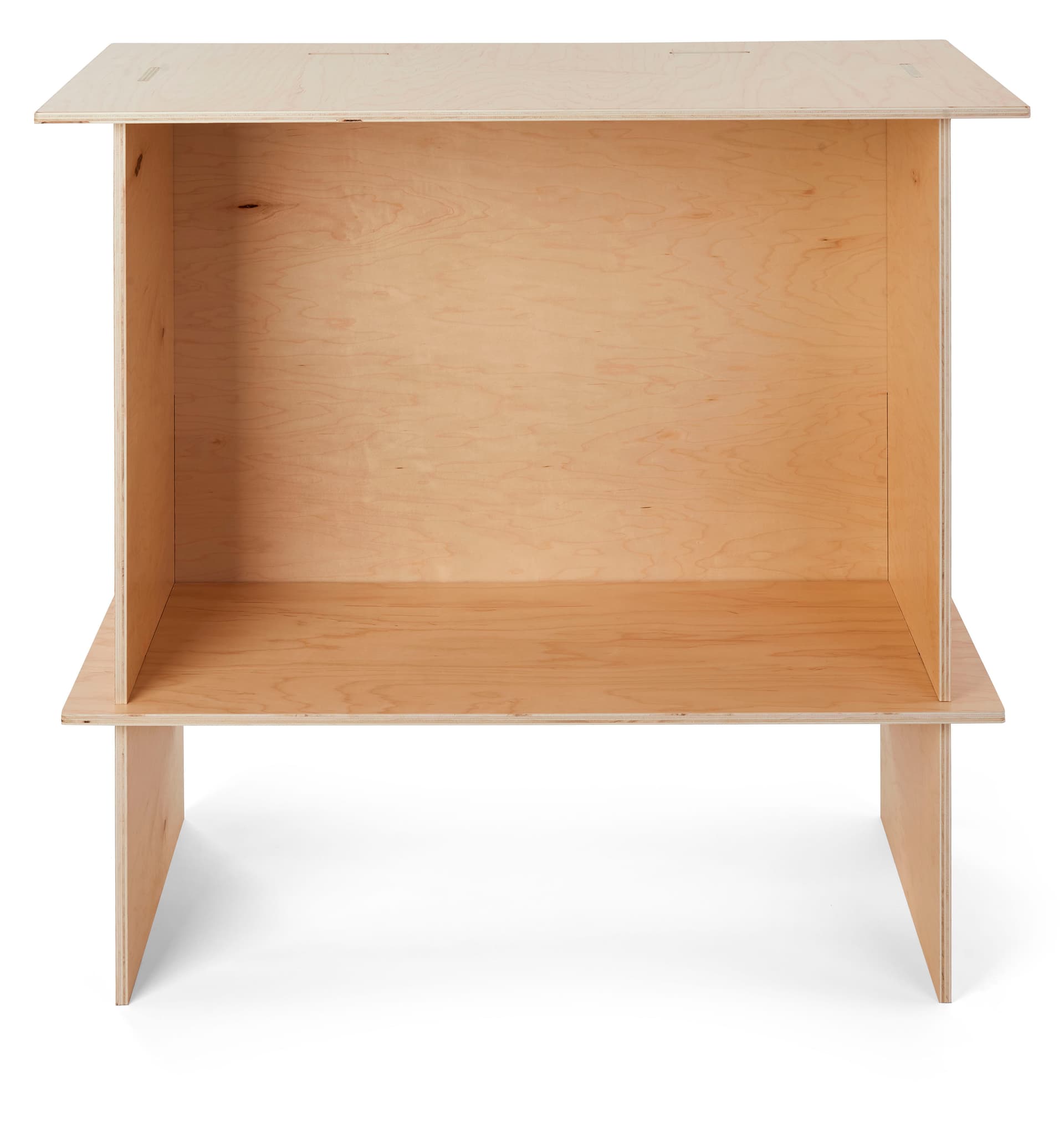 Custom-printed wooden display counter with storage compartment 