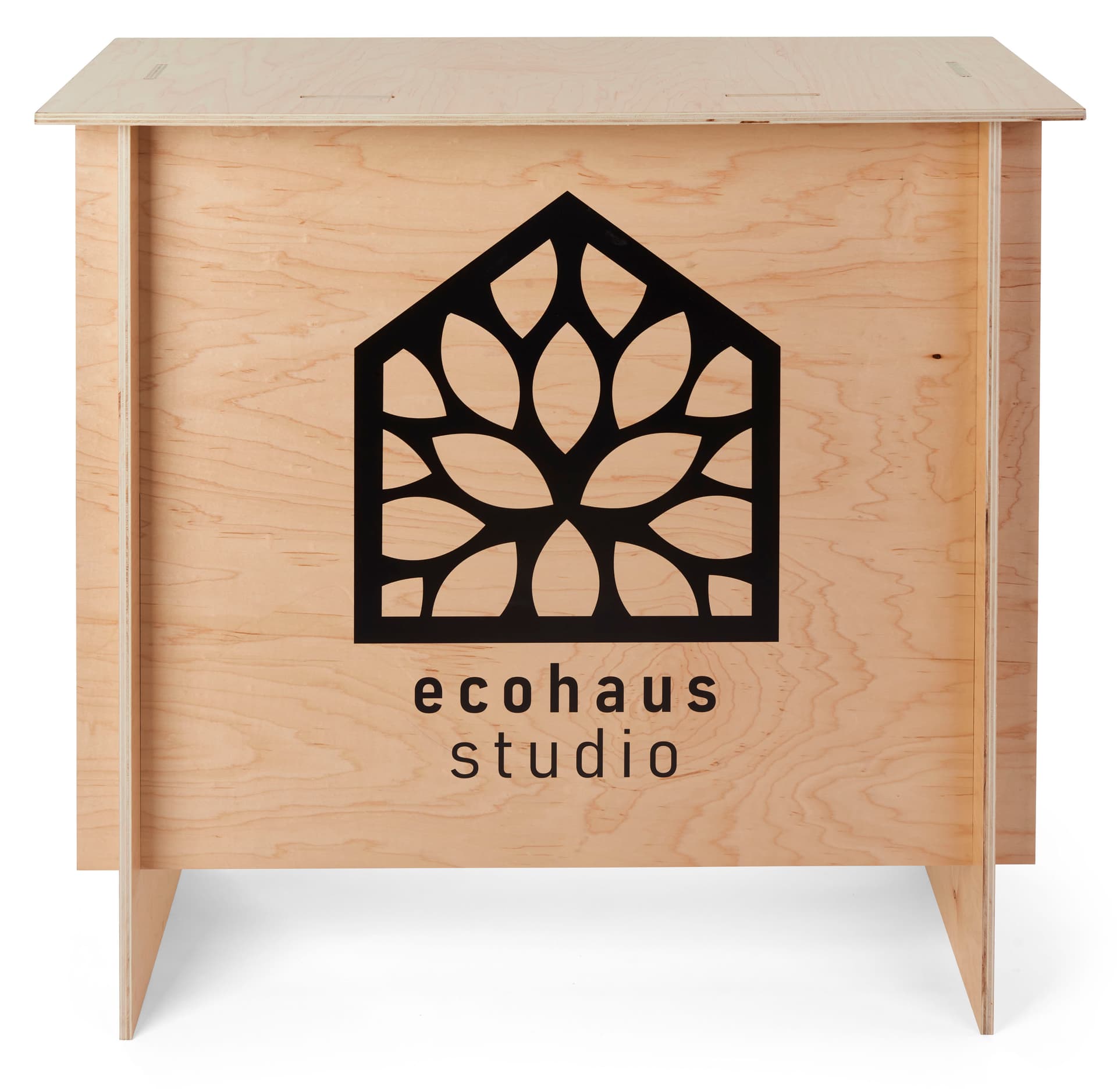 Custom-printed wooden display counter with poplar wood core construction 