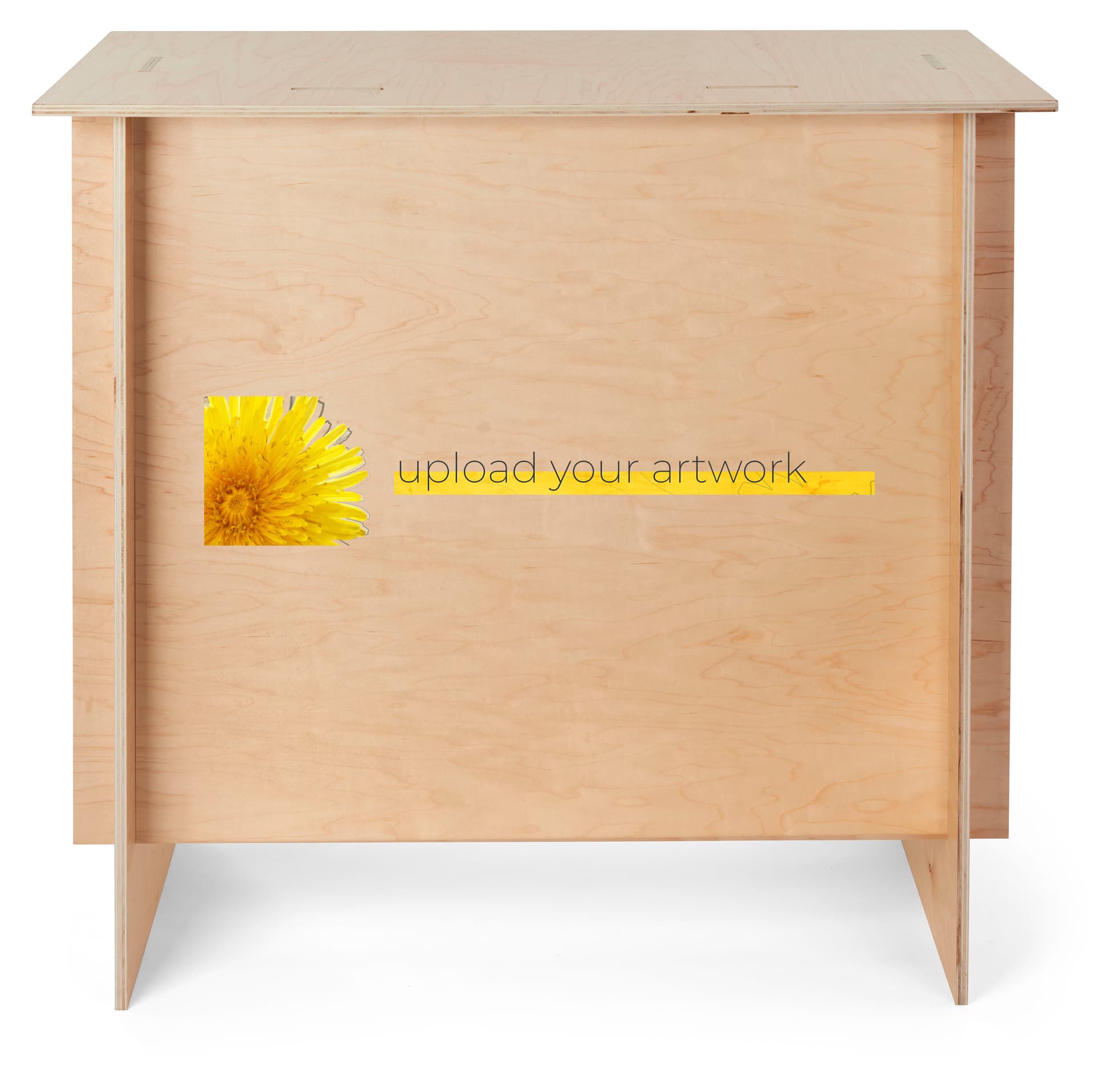Custom-printed wooden display counter with 26 x 26 printing area 