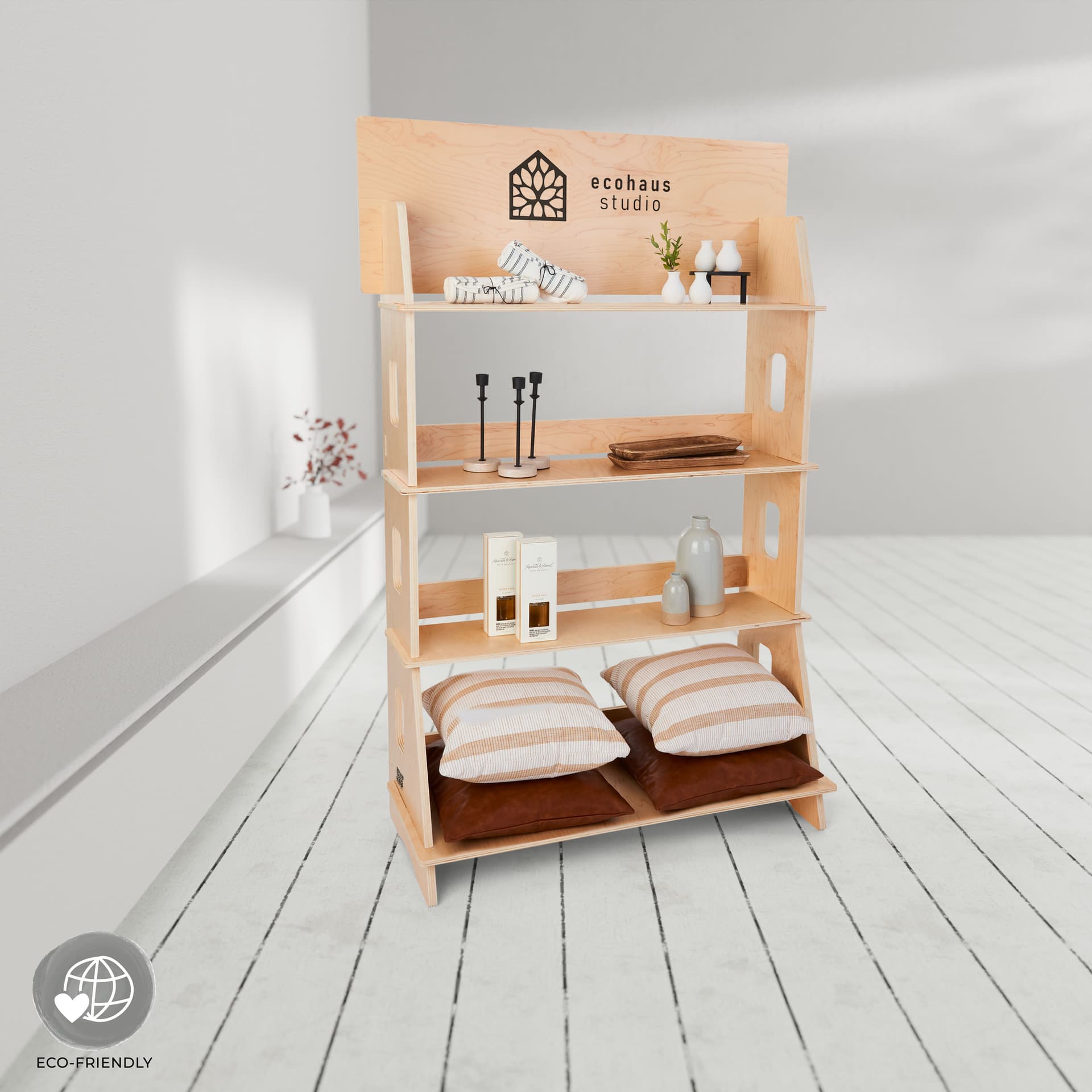 Custom-printed wooden shelf stand with full color printing 