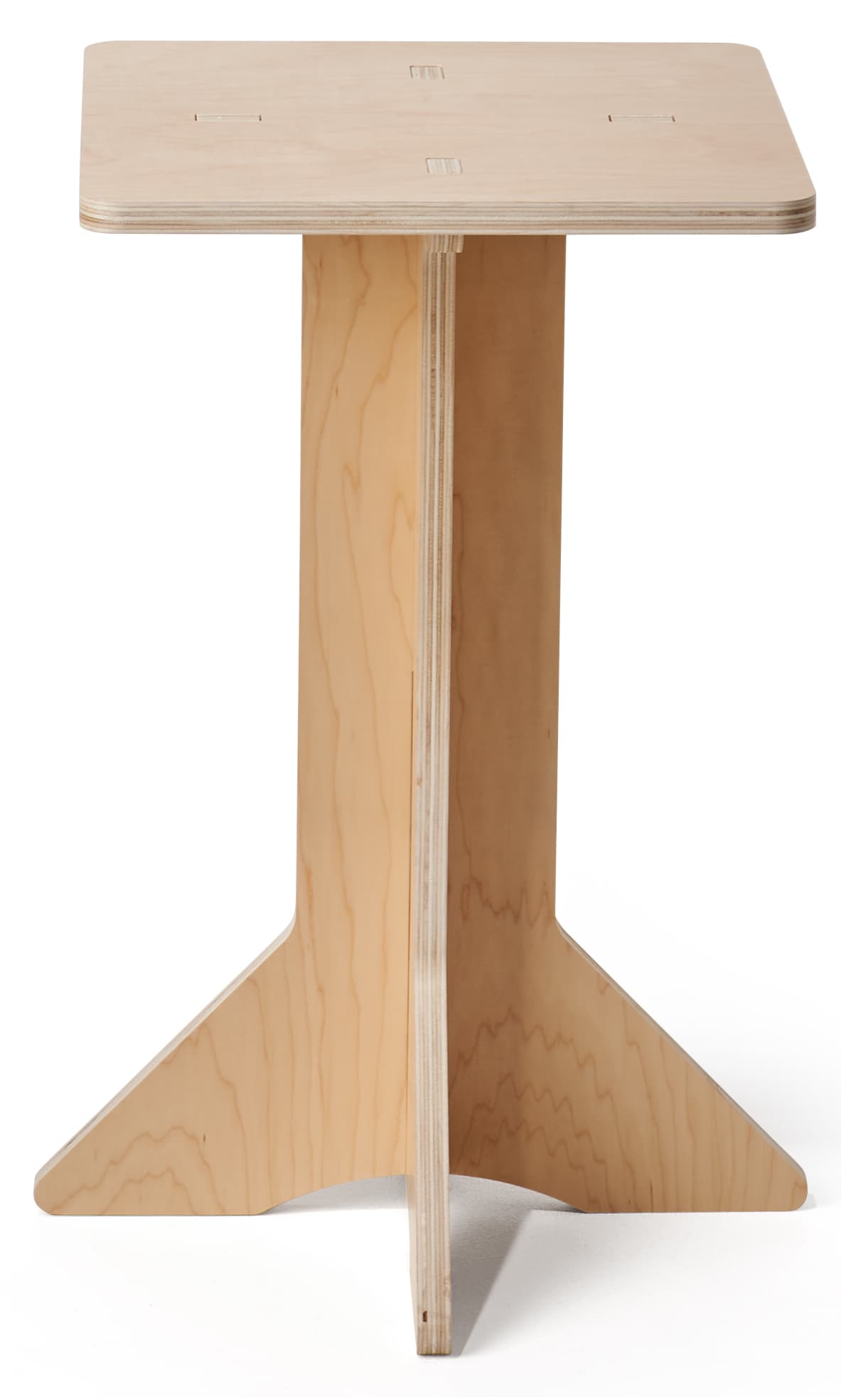 Collapsible wooden retail pedestal with floor standing placement 