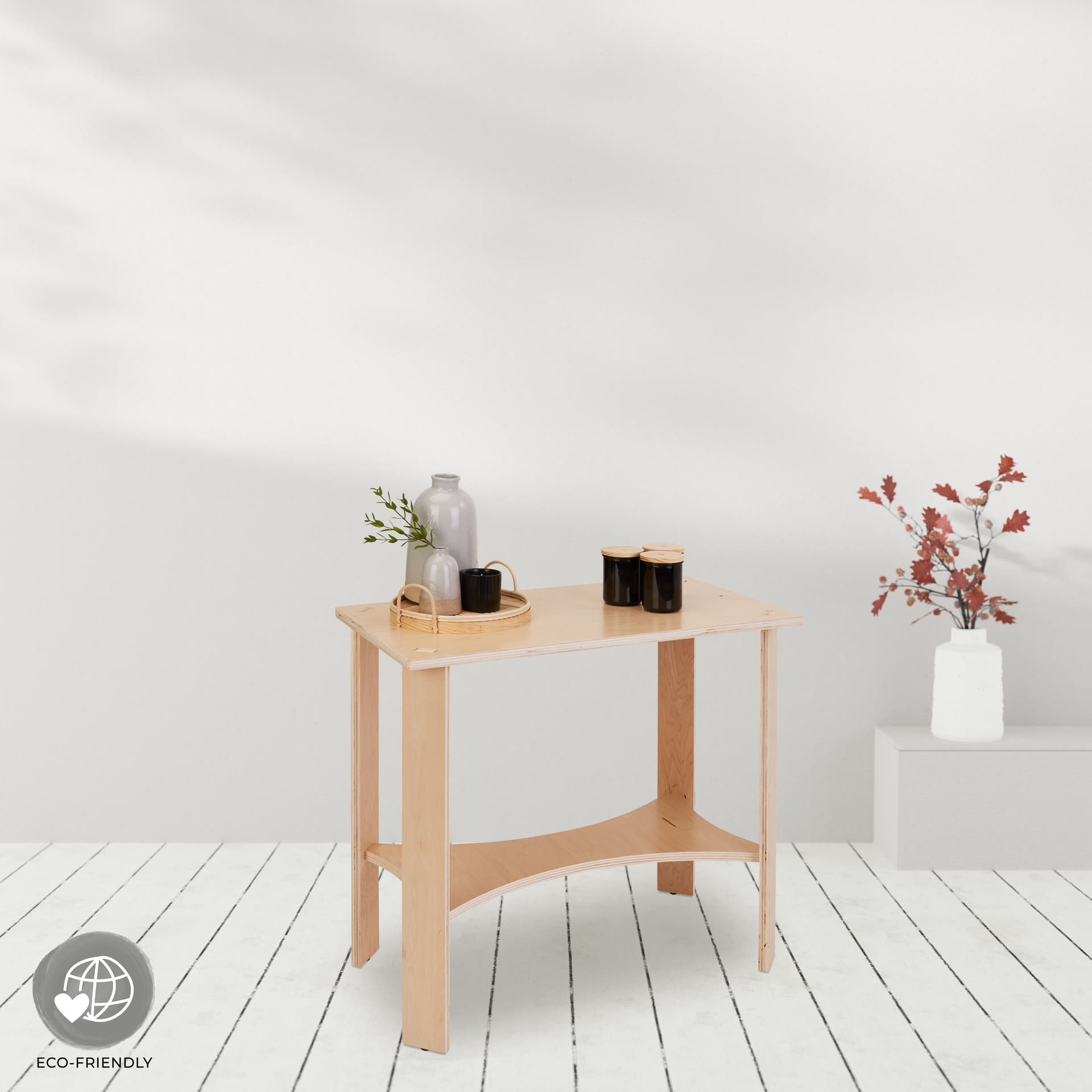 Wooden knockdown display table with eco friendly poplar wood build 