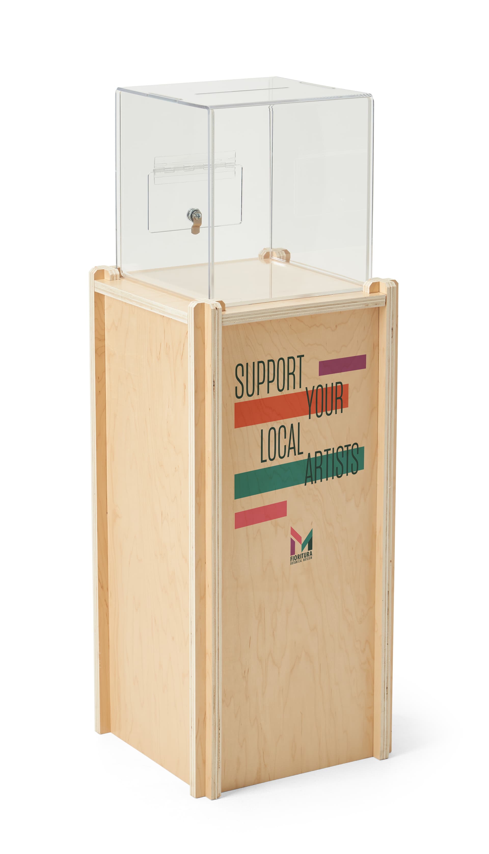 Custom printed donation box with printing on the front panel only