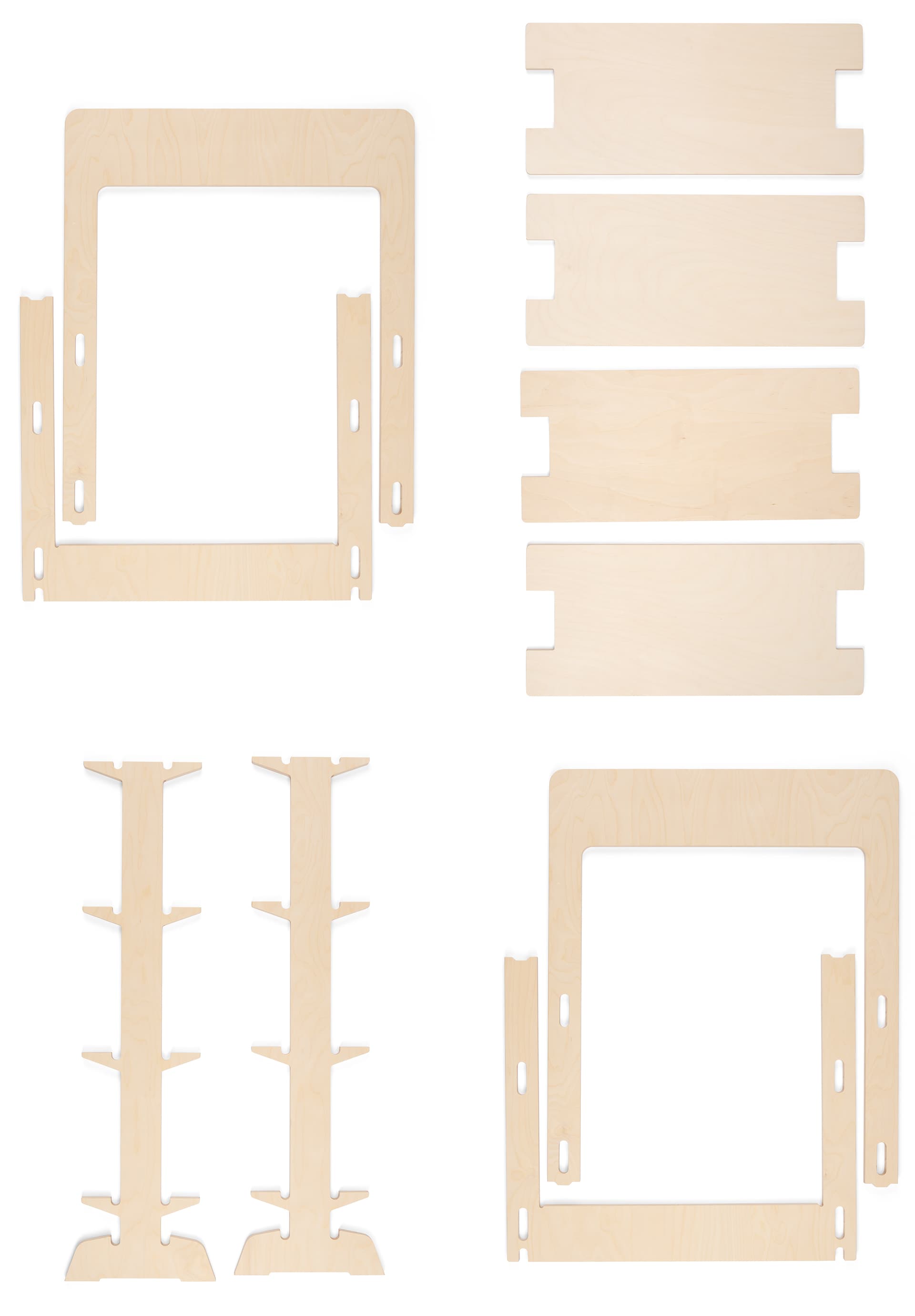 Wood freestanding shelving unit with collapsible and flat pack construction