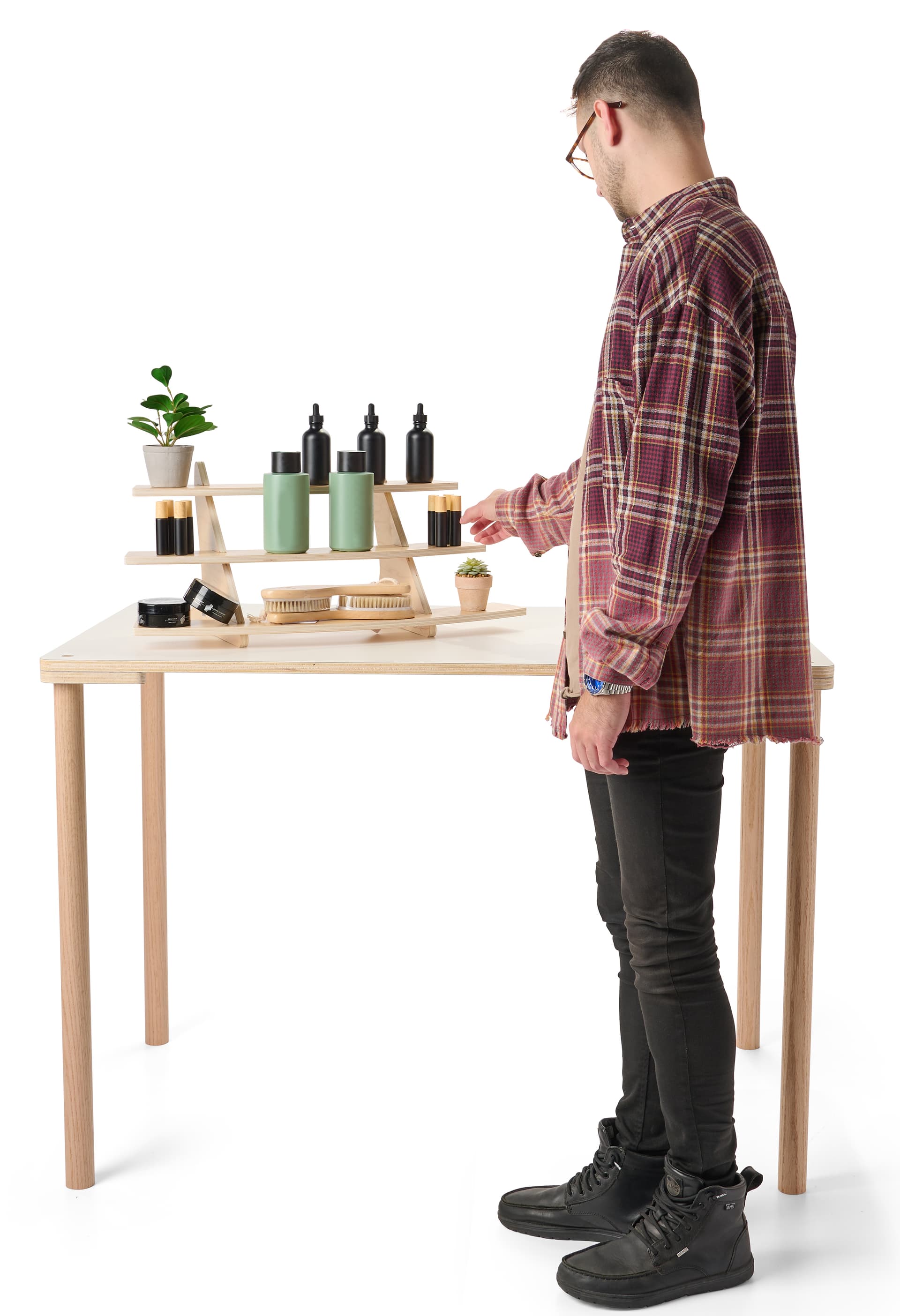 3 tier display stand with tabletop placement for merchandising smaller items