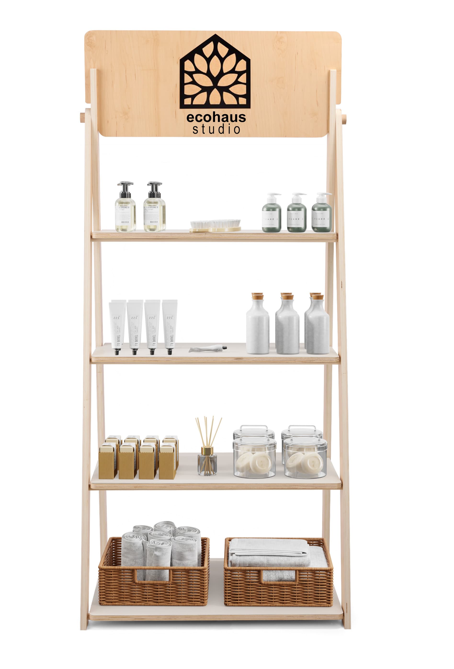 Wooden Ladder Shelves with Shelf Clearance of 14"  