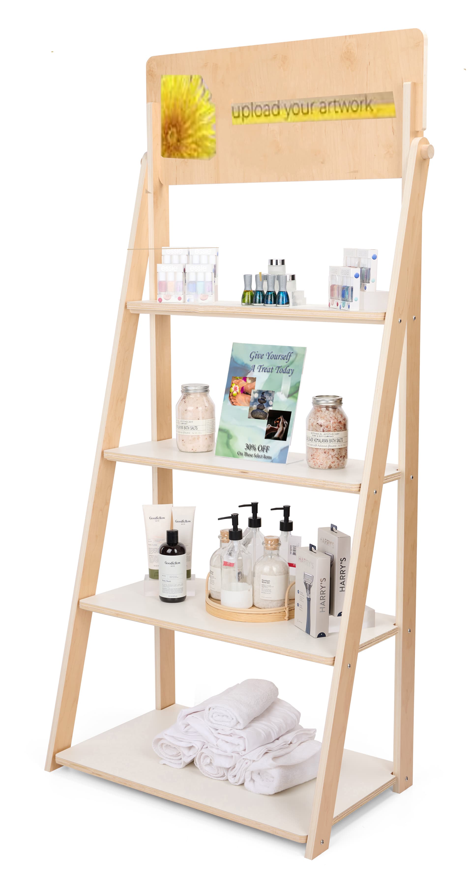 Wooden Ladder Shelves with Graphic Customization 