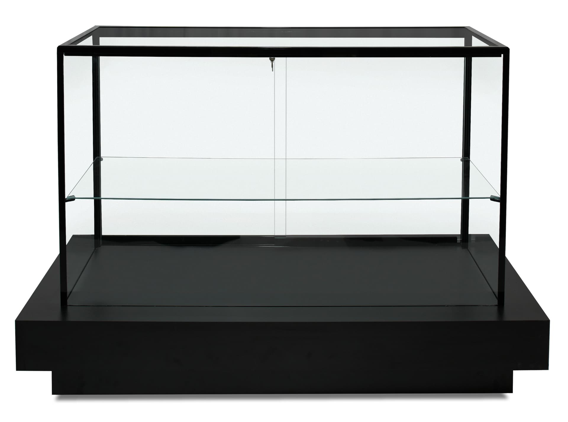 Illuminated display case​ with a height adjustable shelf inside