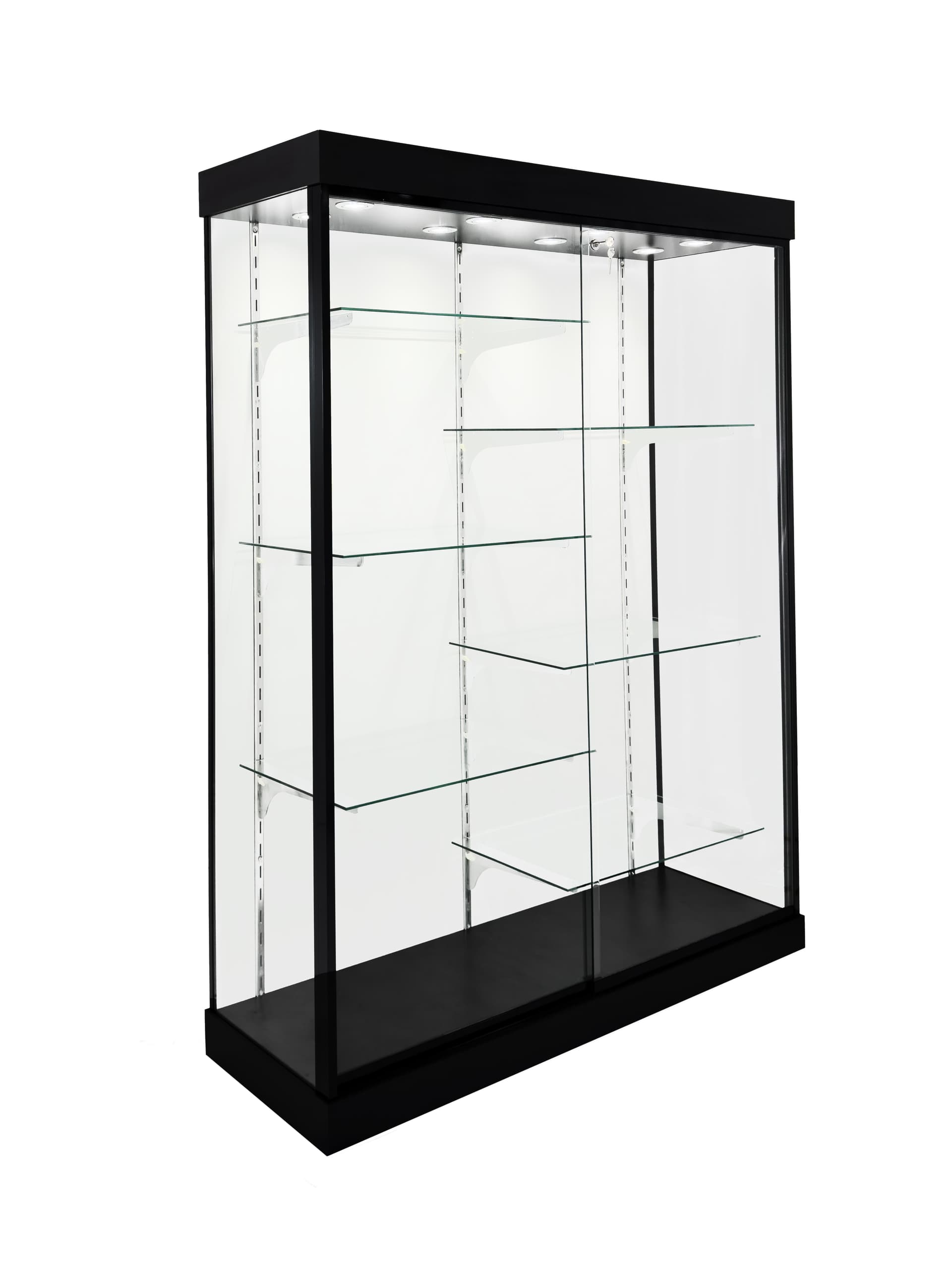 LED glass display cabinet with split shelves