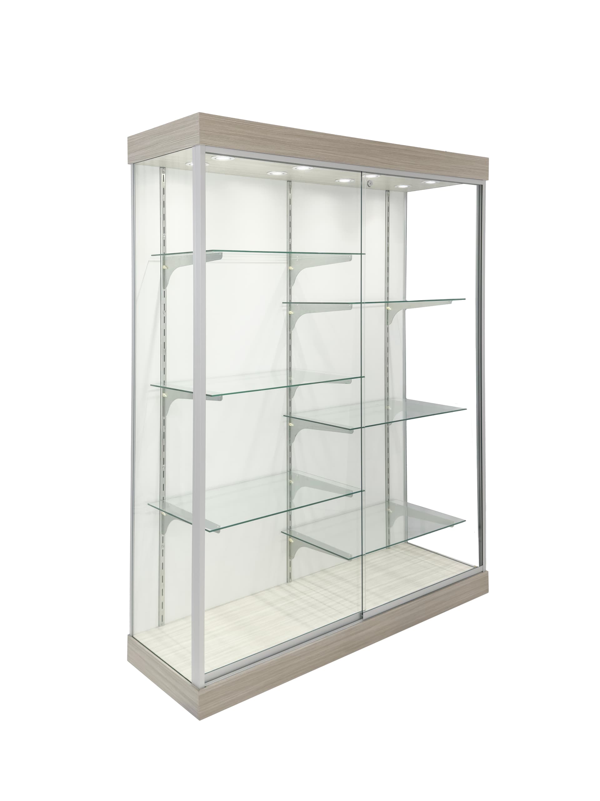 LED glass display cabinet with split shelves
