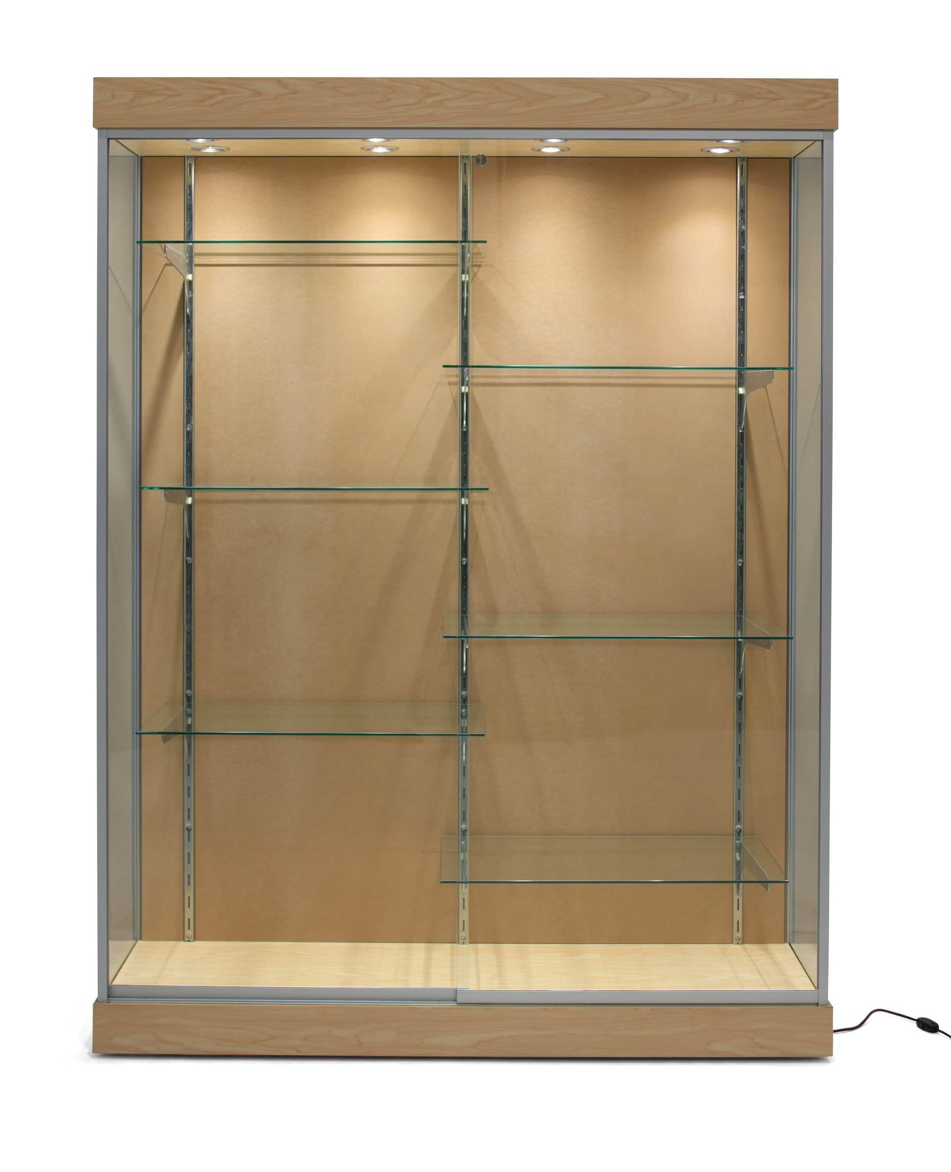 LED glass display cabinet with sliding glass doors