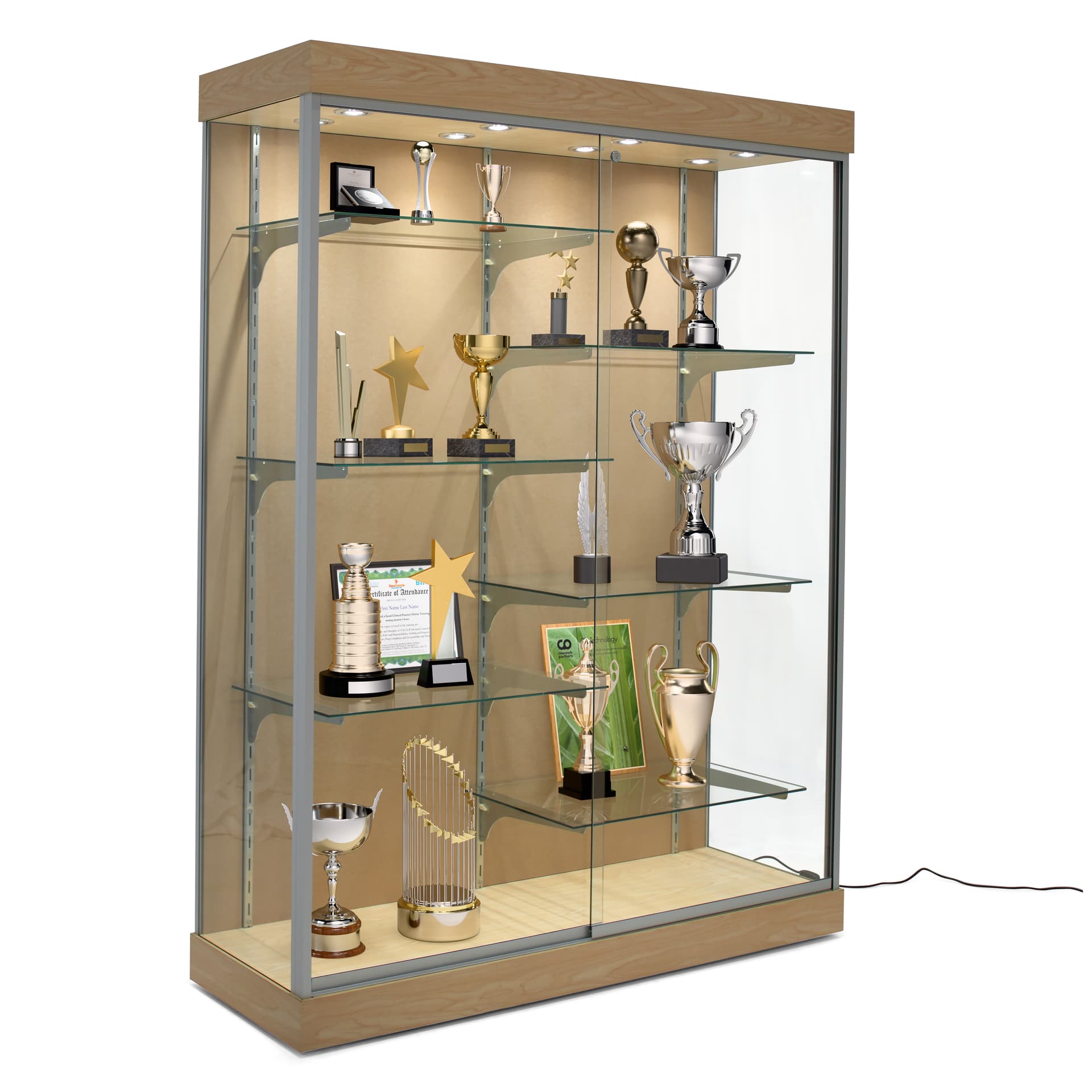 LED glass display cabinet with height adjustable shelves