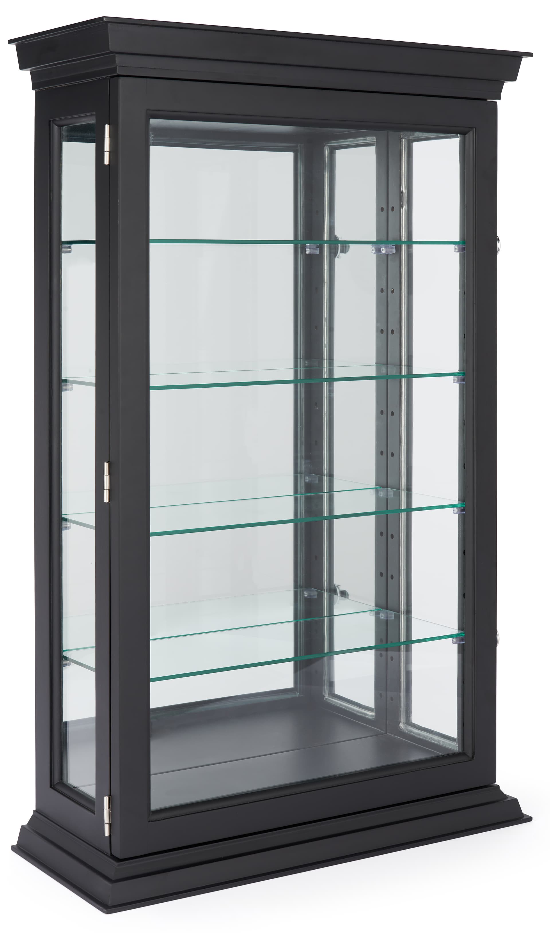 Wood curio cabinet with tempered glass panels