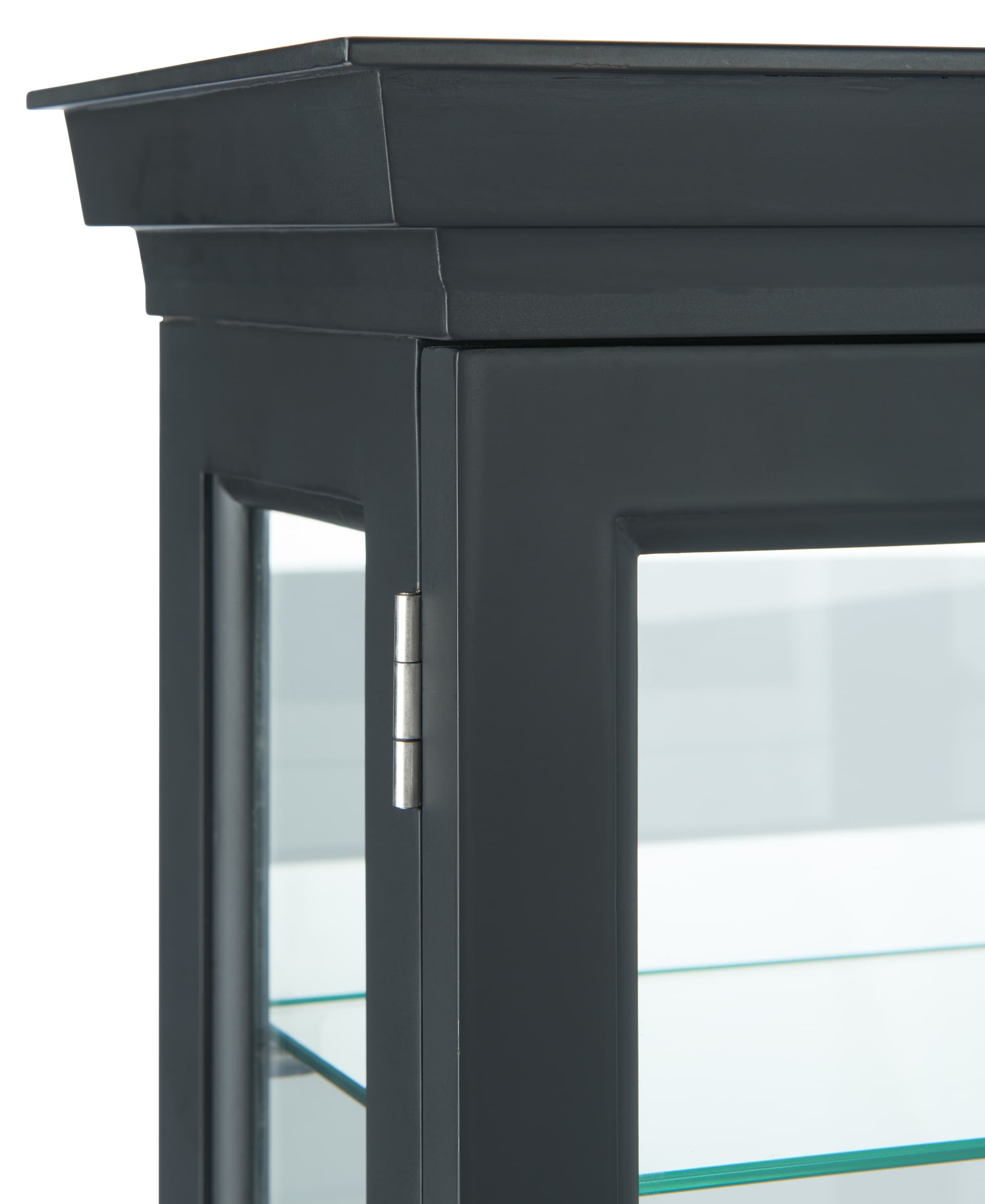 Wood curio cabinet with a black finish