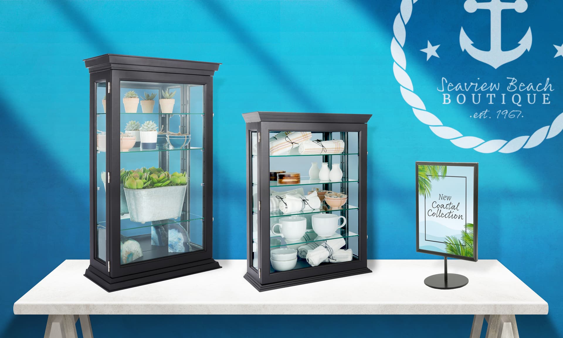 Wood curio cabinet with glass shelves