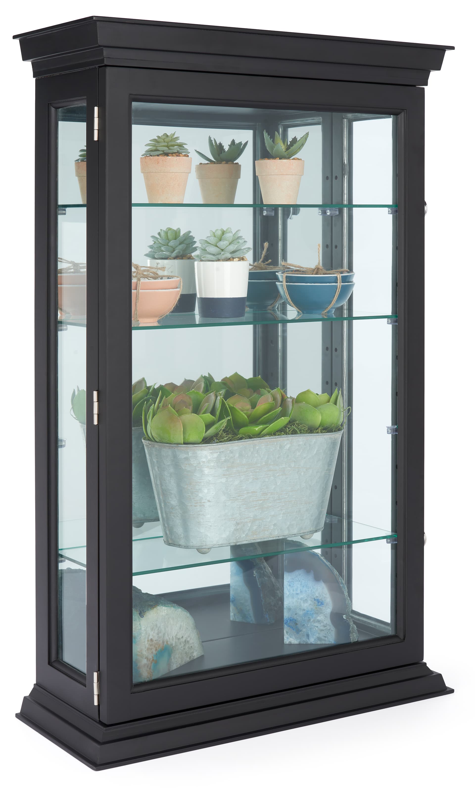 Wood curio cabinet with four shelves