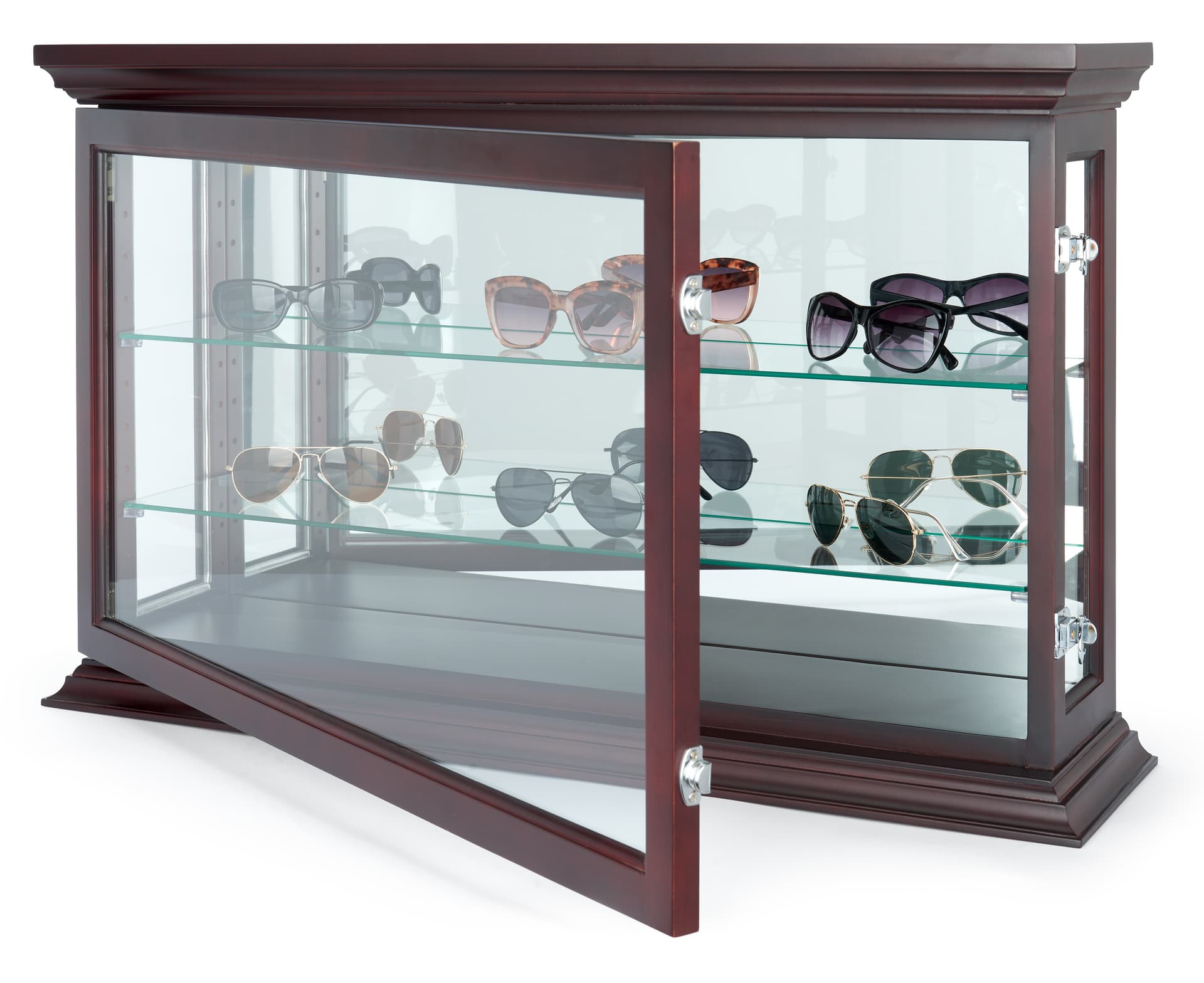 Mirrored curio cabinet with wall mount placement