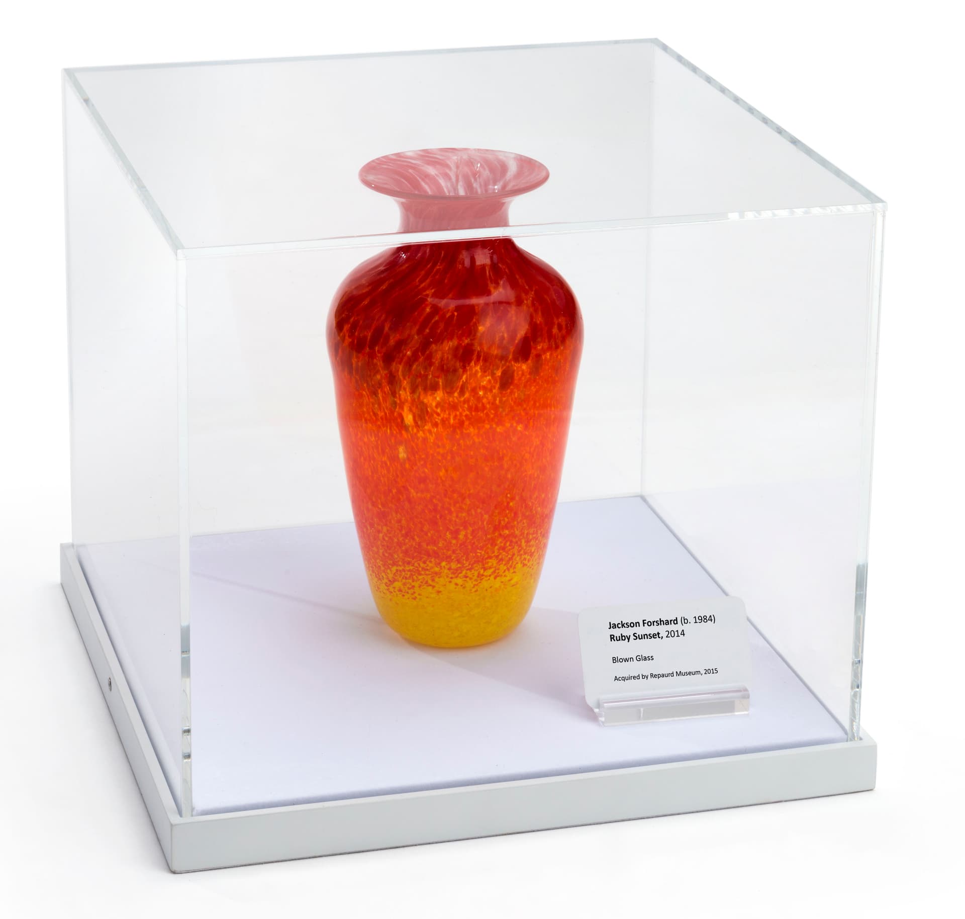 Museum-Style Counter Box with Antique Vase on Base