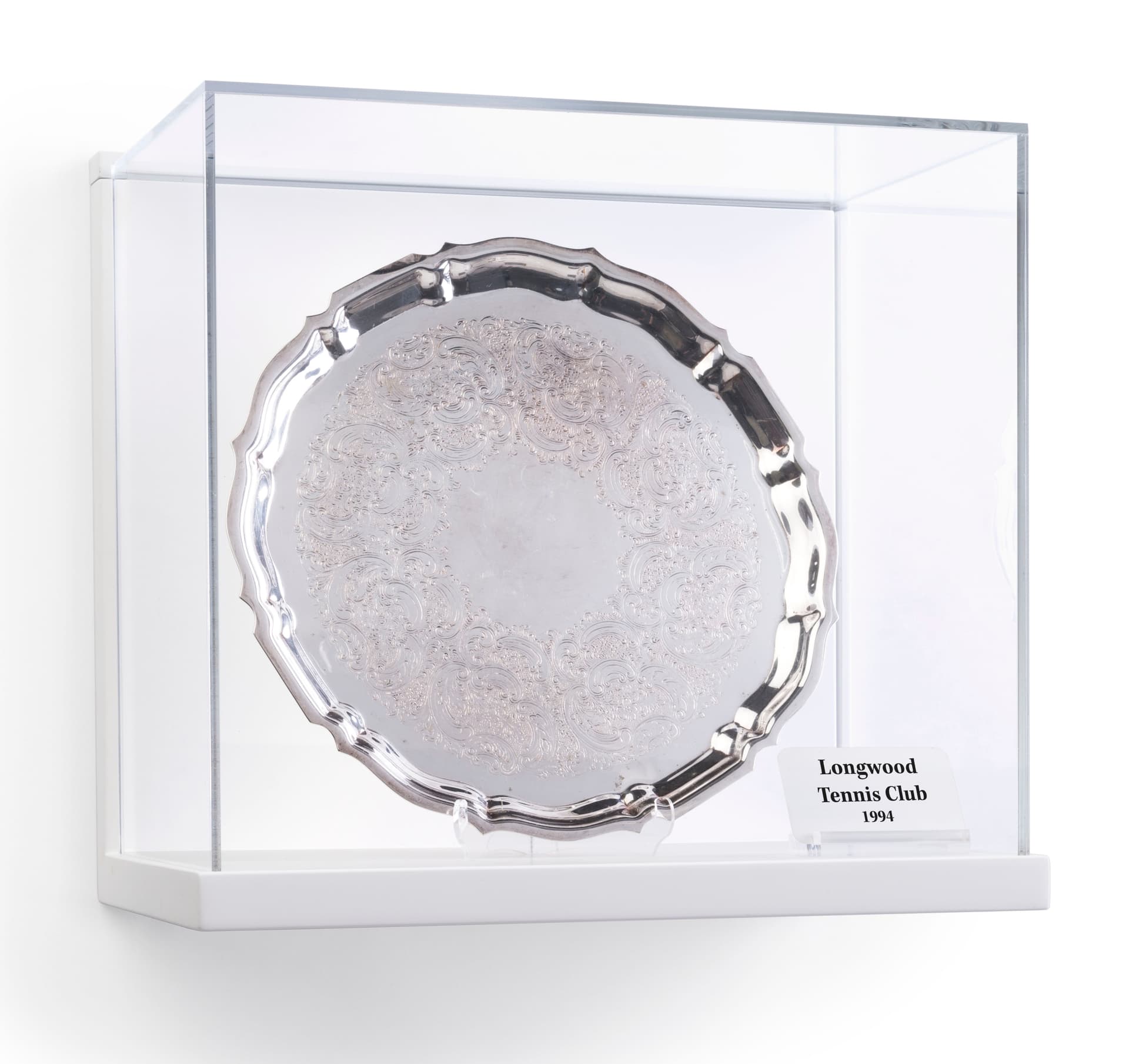 Antique Silver Platter Inside Museum Style Wall Vitrine