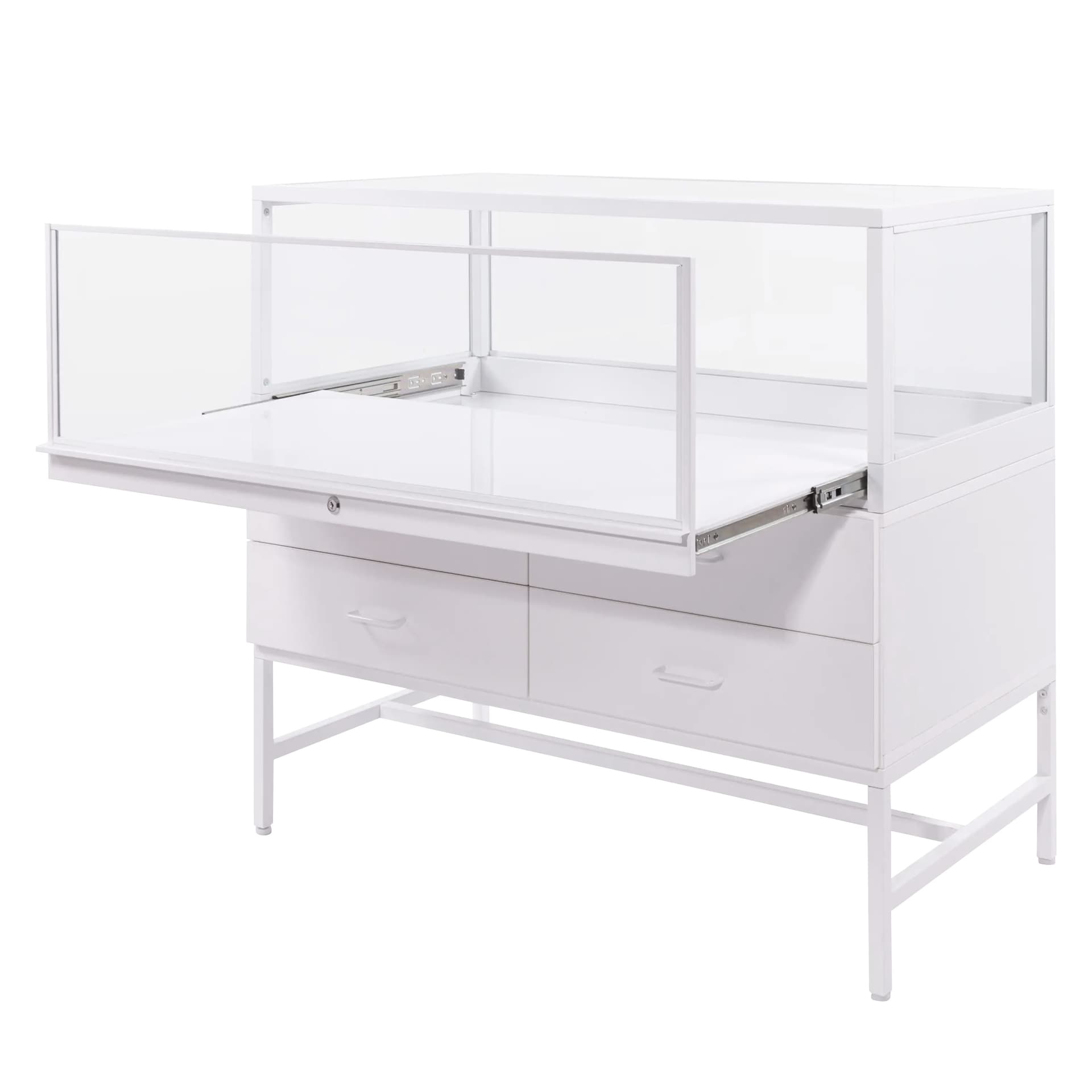 Glass showcase display cabinet with pull-out display shelf