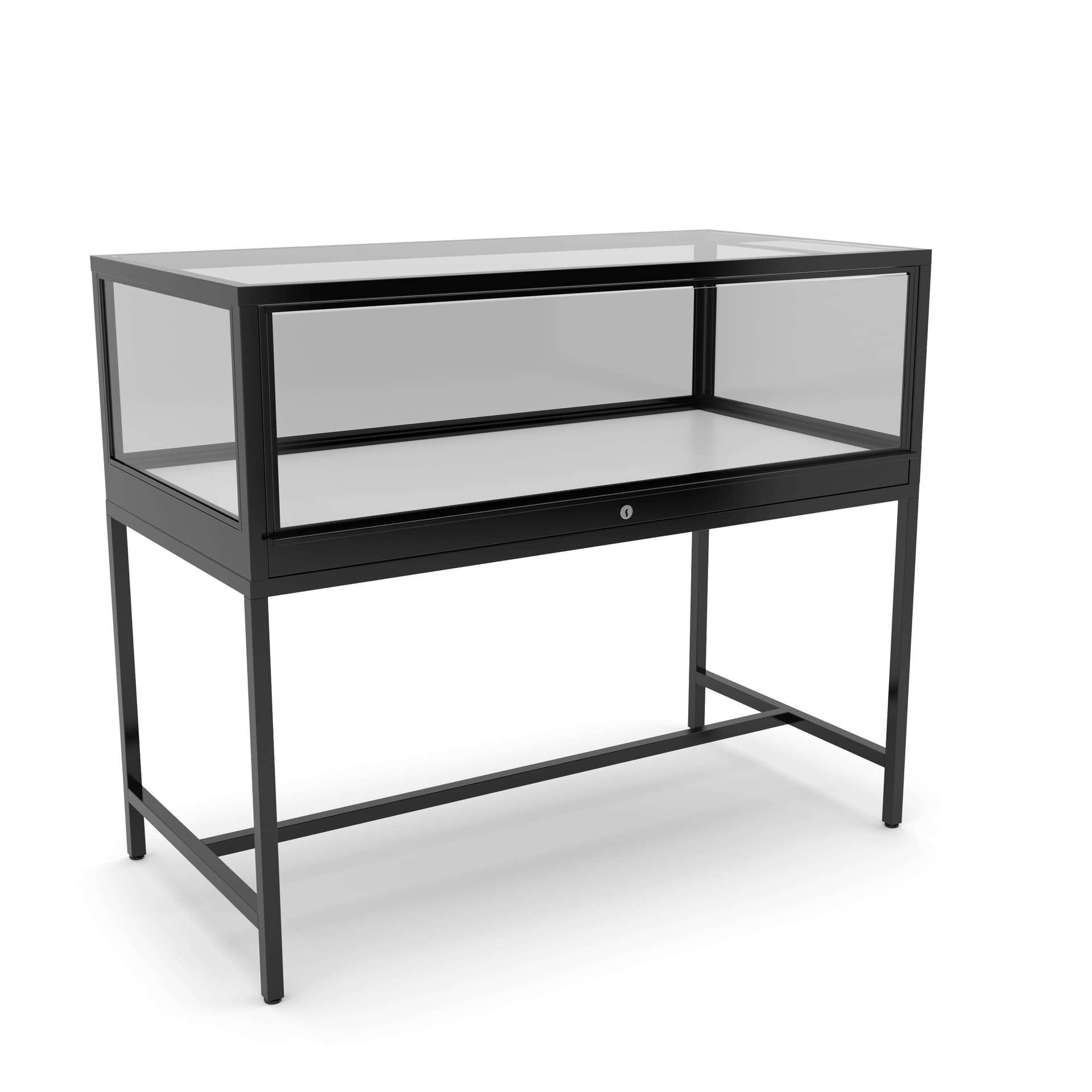 Full vision display case with tempered glass