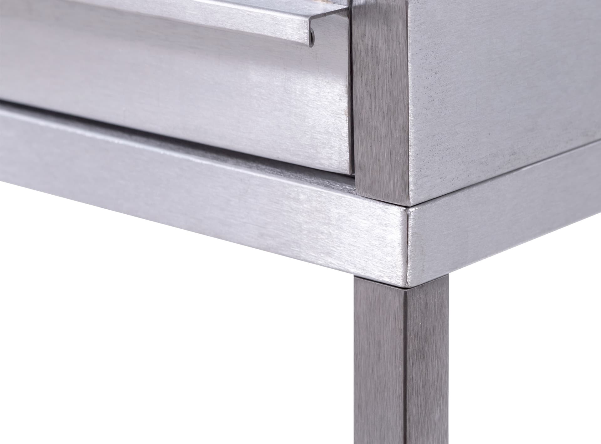 Full vision display case with satin chrome finish