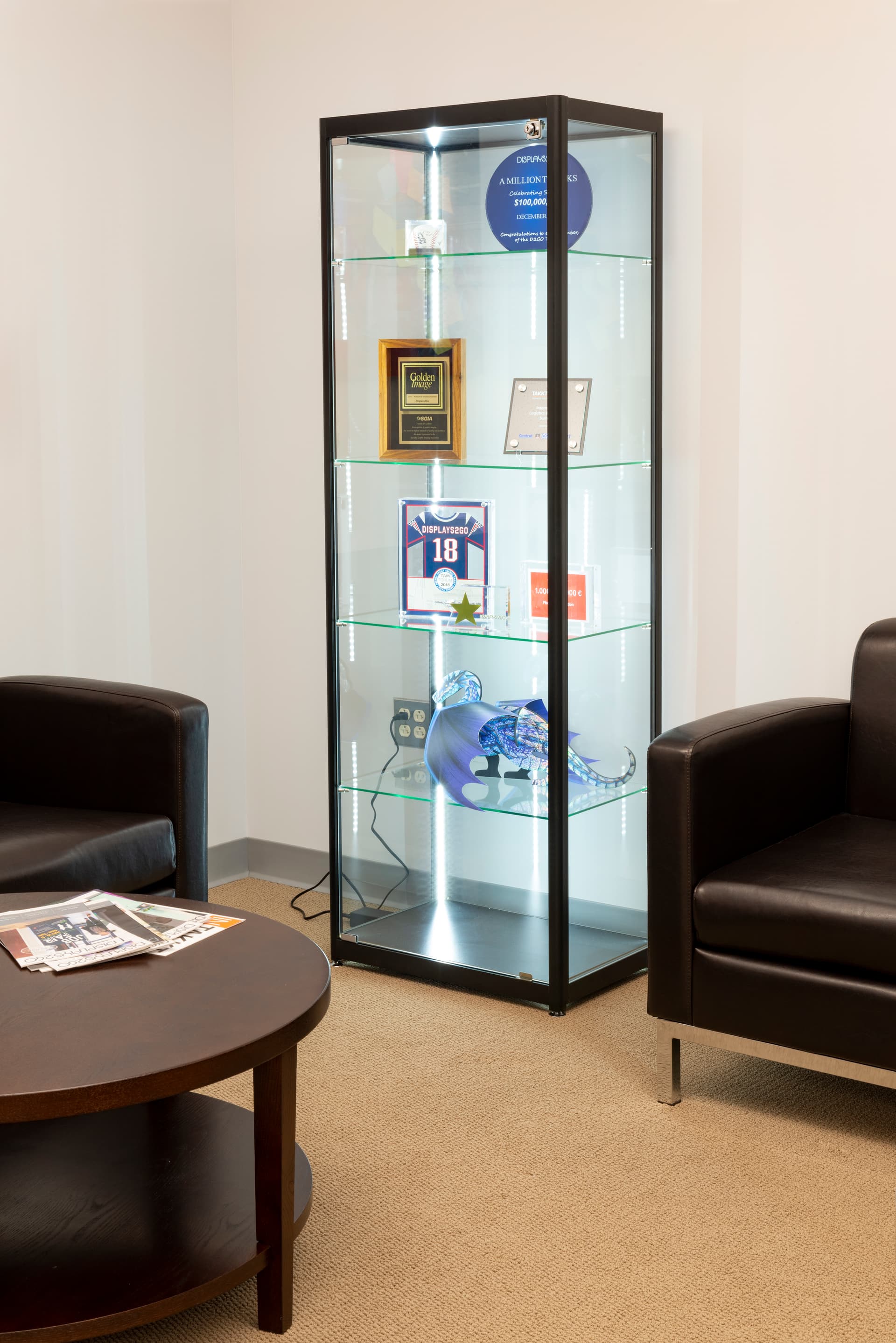 personal or commercial use black glass curio display cabinet 