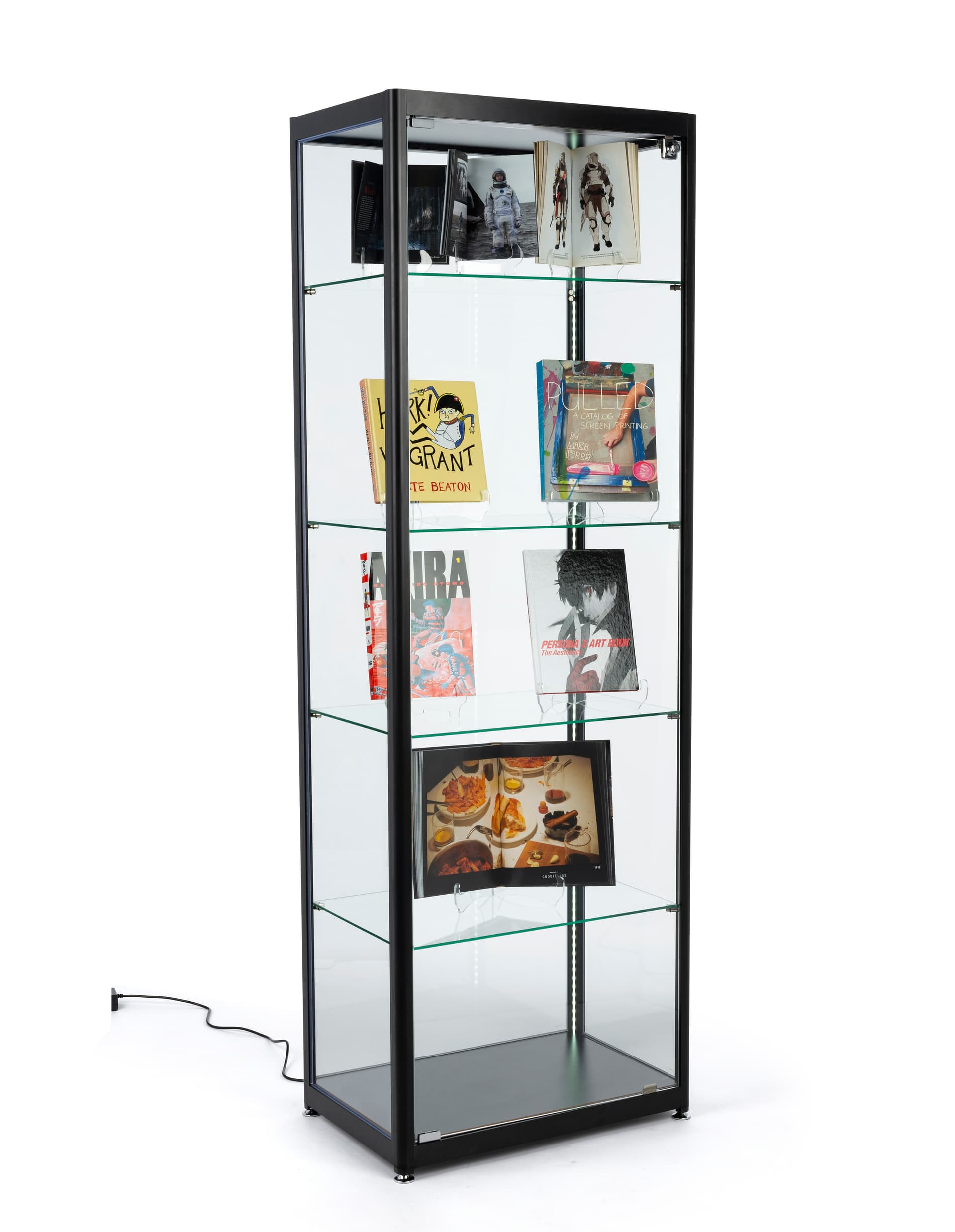 modern-inspired black glass curio display cabinet