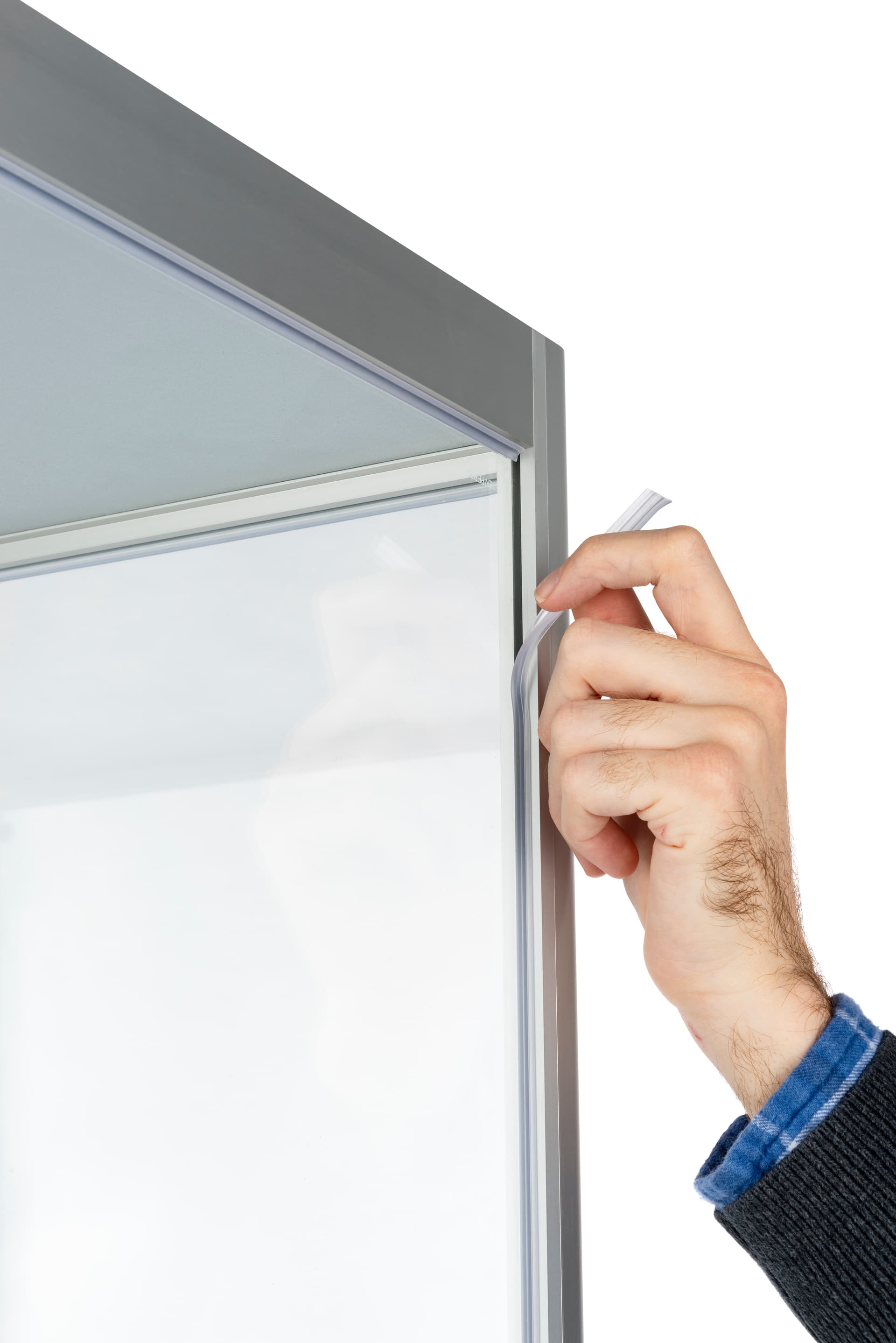 full glass narrow display showcase with cut-to-size silicone edging