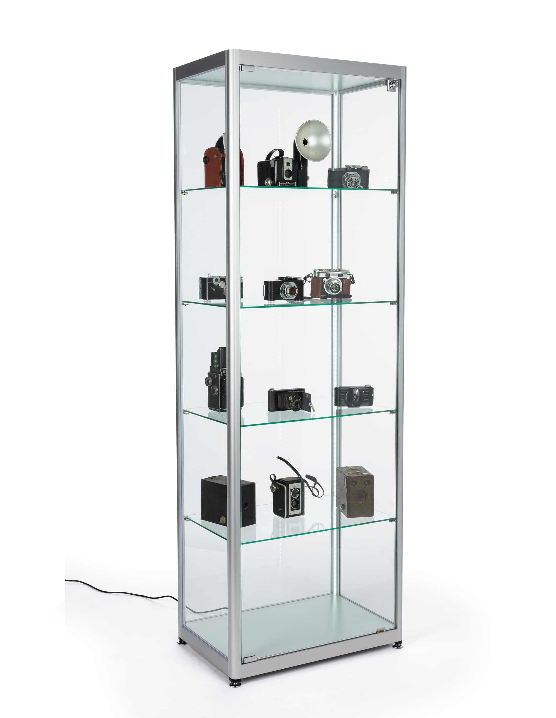 full glass narrow display showcase in contemporary style