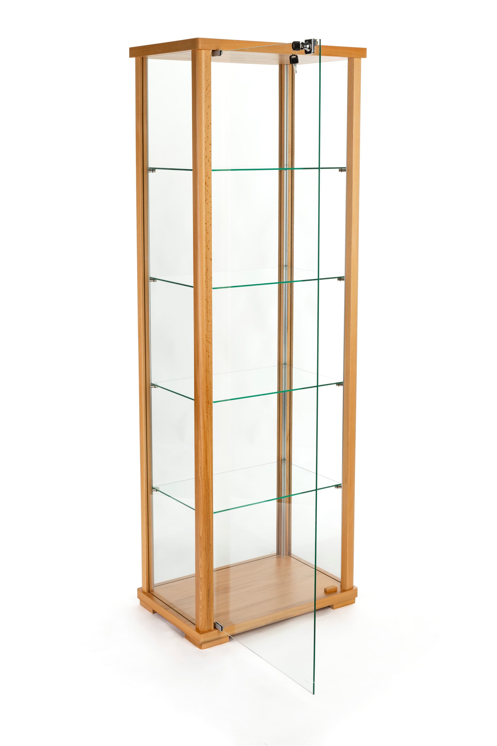glass curio cabinet display with hinged door