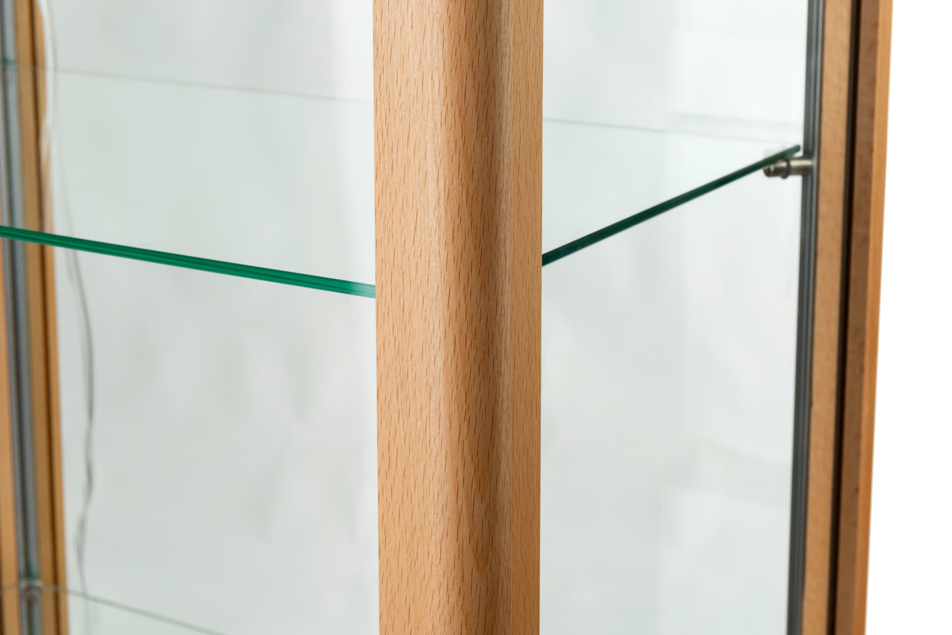 glass curio cabinet display with light hornbeam frame