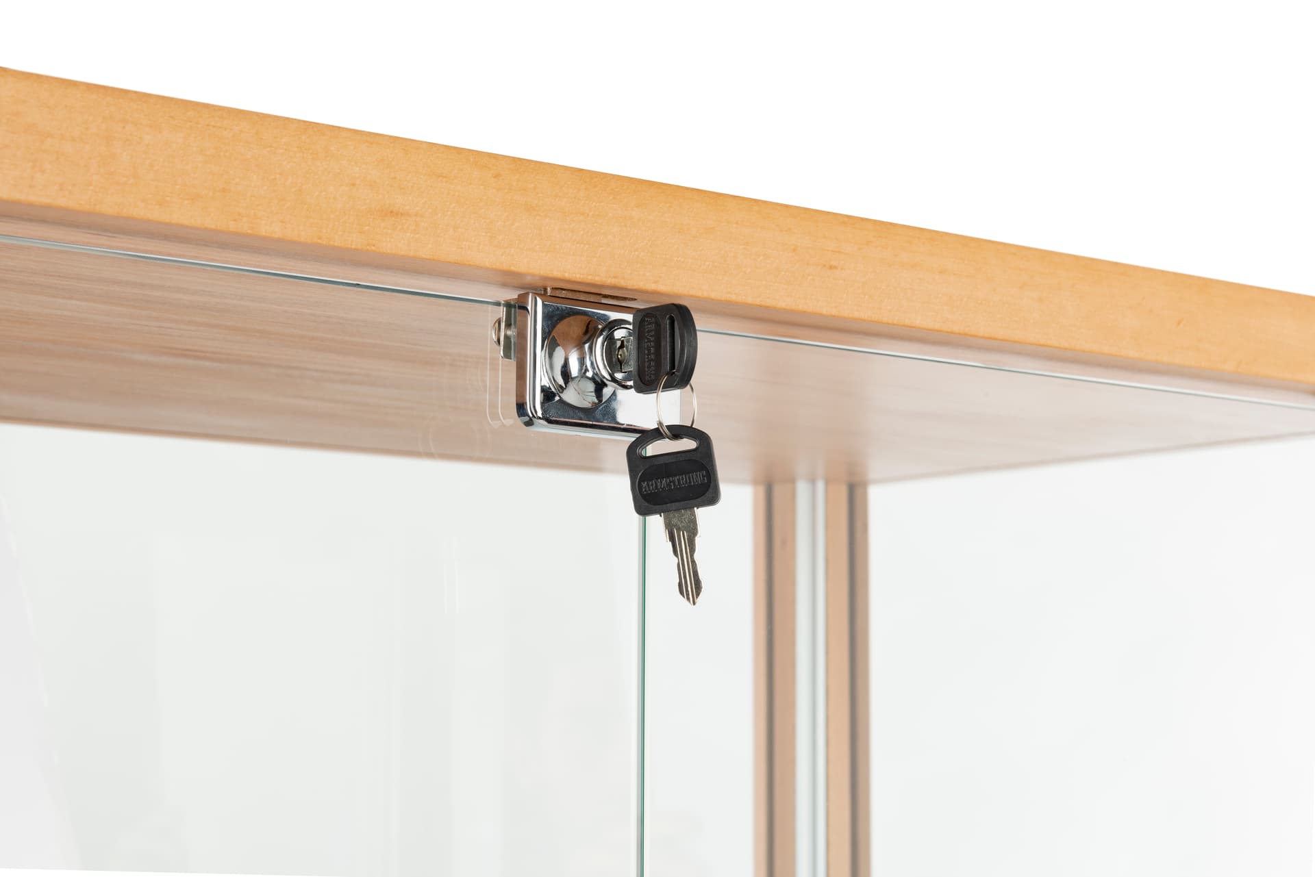 tall glass display cabinet with lockable doors